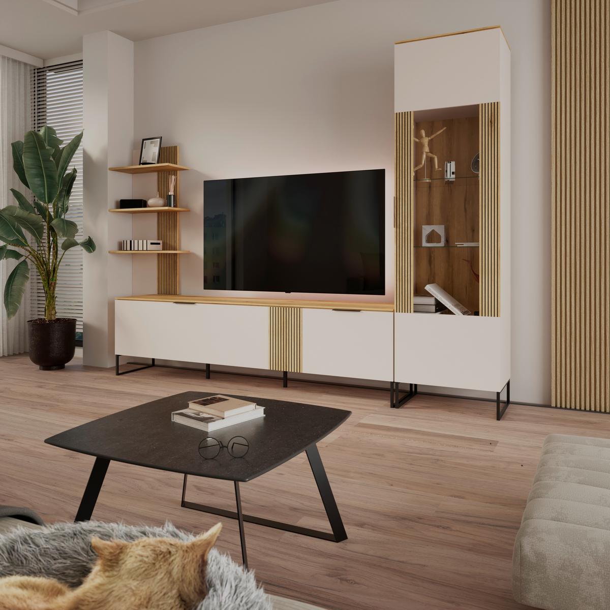 Tv Komoda King - kašmir/boja hrasta, Moderno, metal/pločasti materijal (200/54/40cm) - Modern Living