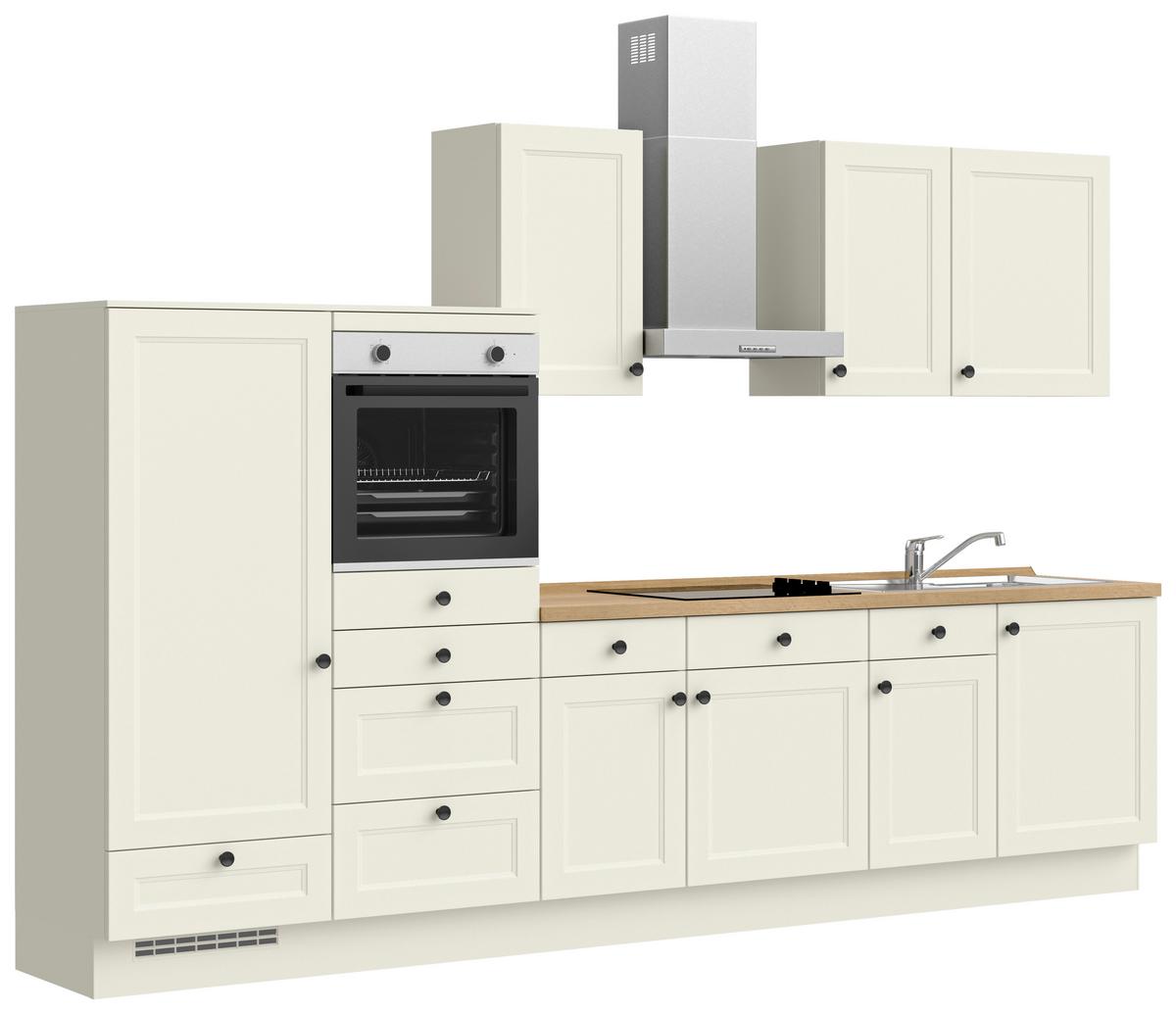 Küchenblock Cascada Low m. Geräten Weiß - Eichefarben/Schwarz, MODERN, Holzwerkstoff/Metall (330cm) - Nobilia