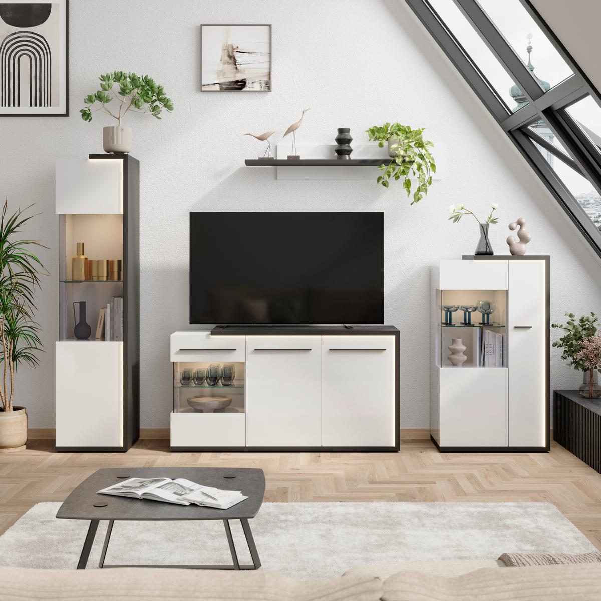 Komoda Ambiente Plus - bijela/bijela visoki sjaj, Moderno, staklo/drvni materijal (153,4/81,6/43,6cm) - Modern Living