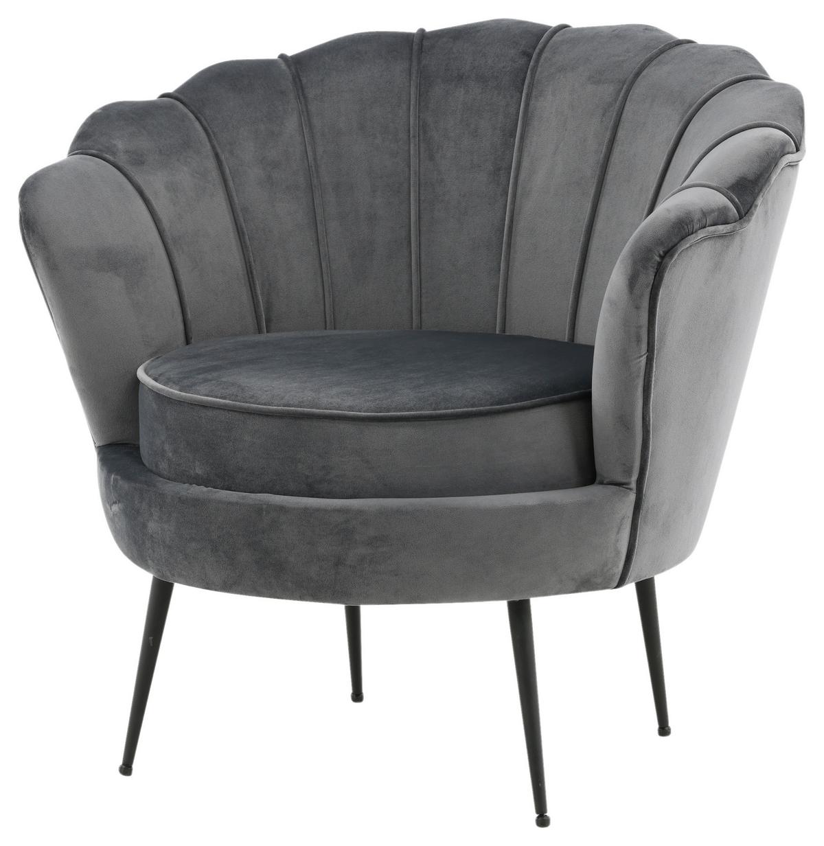 Sessel Calais ca. 83x76 cm Dunkelgrau Samt - Dunkelgrau/Schwarz, Design, Textil/Metall (83/76/77cm) - Livetastic