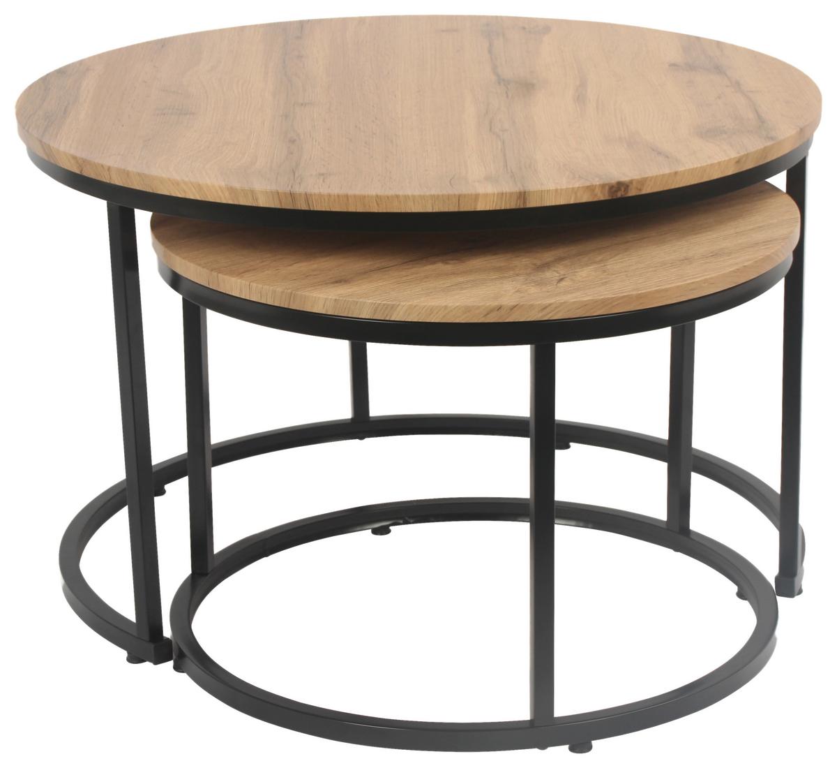 Masă auxiliară DUO - culoare natur/negru, Modern, metal/material pe bază de lemn (53-43/45-35cm) - Modern Living