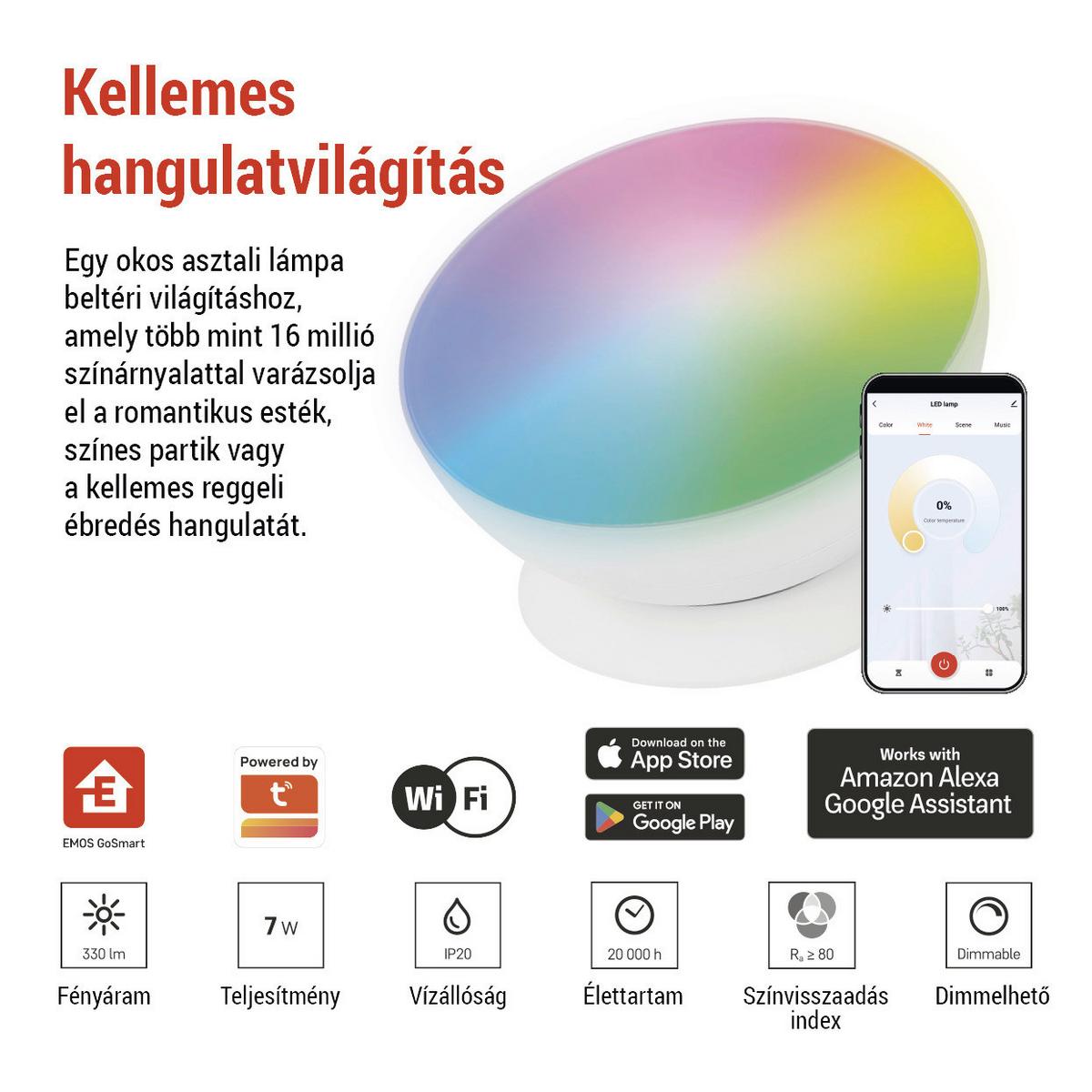 Led Hangulatlámpa Gosmart - fehér, Basics, műanyag