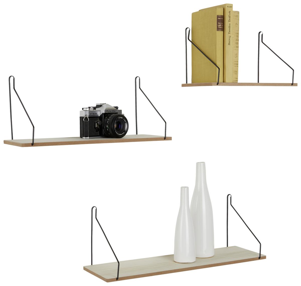 Set Stenskih Polic Bern 3 V Setu - naravne barve, Moderno, kovina/leseni material (50/40/30/16,5/15cm) - Mömax