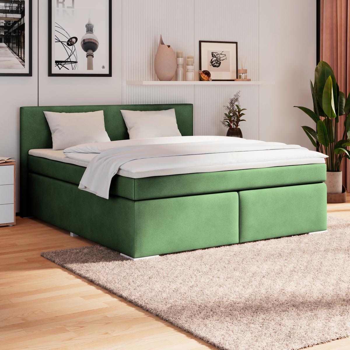 PAT BOXSPRING MIRA 1 - verde închis, Basics, plastic/lemn (160/200cm)