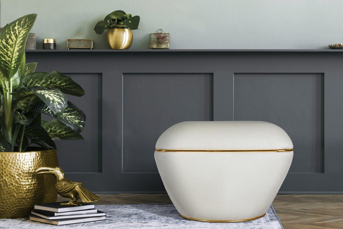 HOCKER CONTESSA 145 - Beige/Goldfarben, Design, Textil/Metall (60/42,5cm) - Kayoom