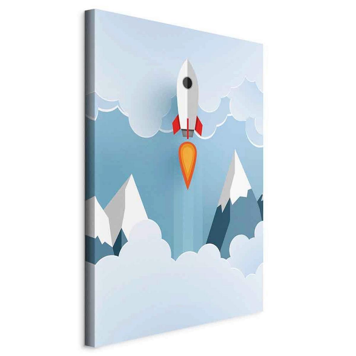 Slika Na Platnu Rocket In The Clouds - pastelno modra/sivobela, Basics, tekstil/leseni material (40/60/1.2cm) - artgeist