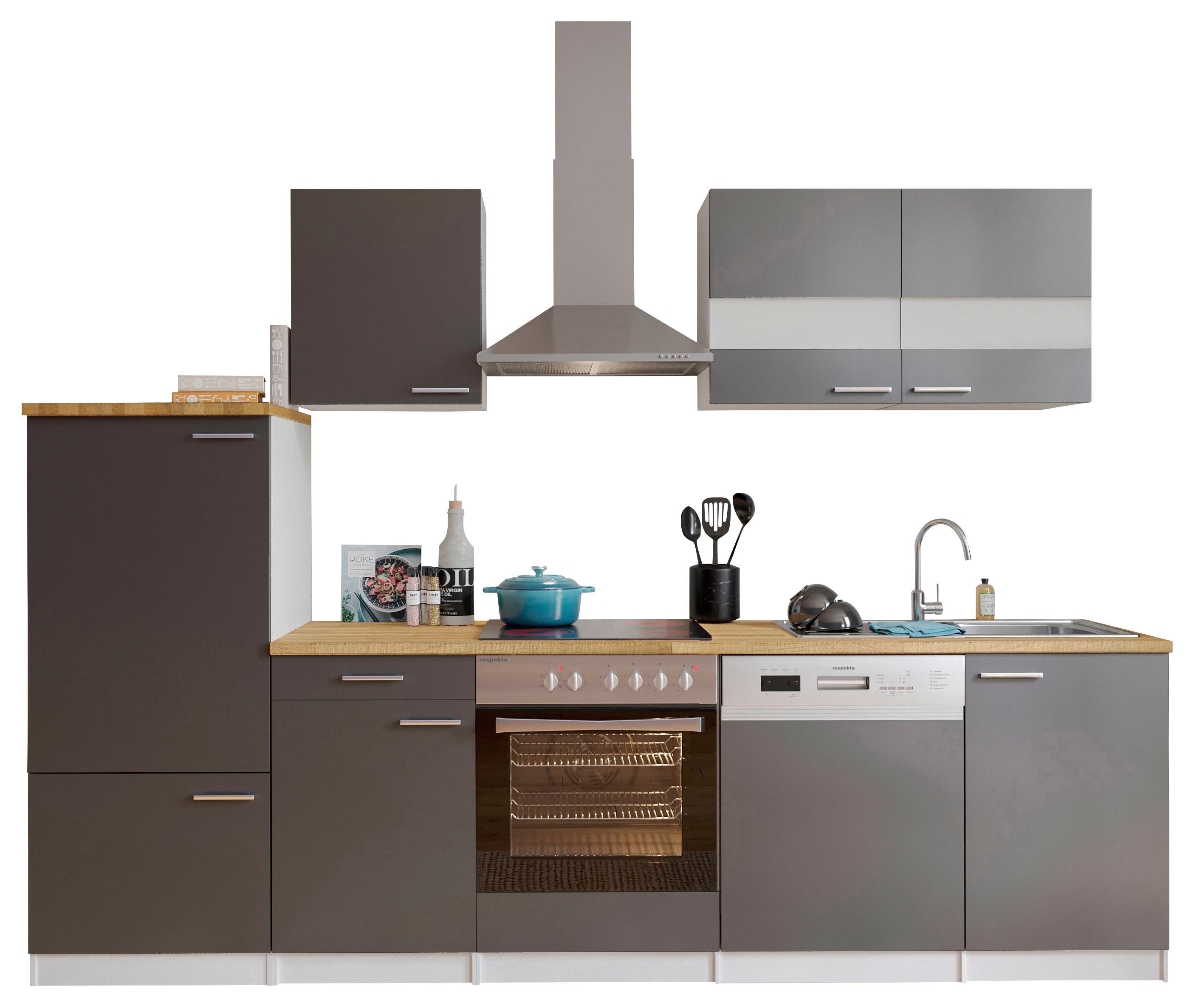 Küchenleerblock B: ca. 280cm Grau/Weiß - Edelstahlfarben/Nussbaumfarben, Basics, Holzwerkstoff/Metall (280/200/60cm) - Respekta