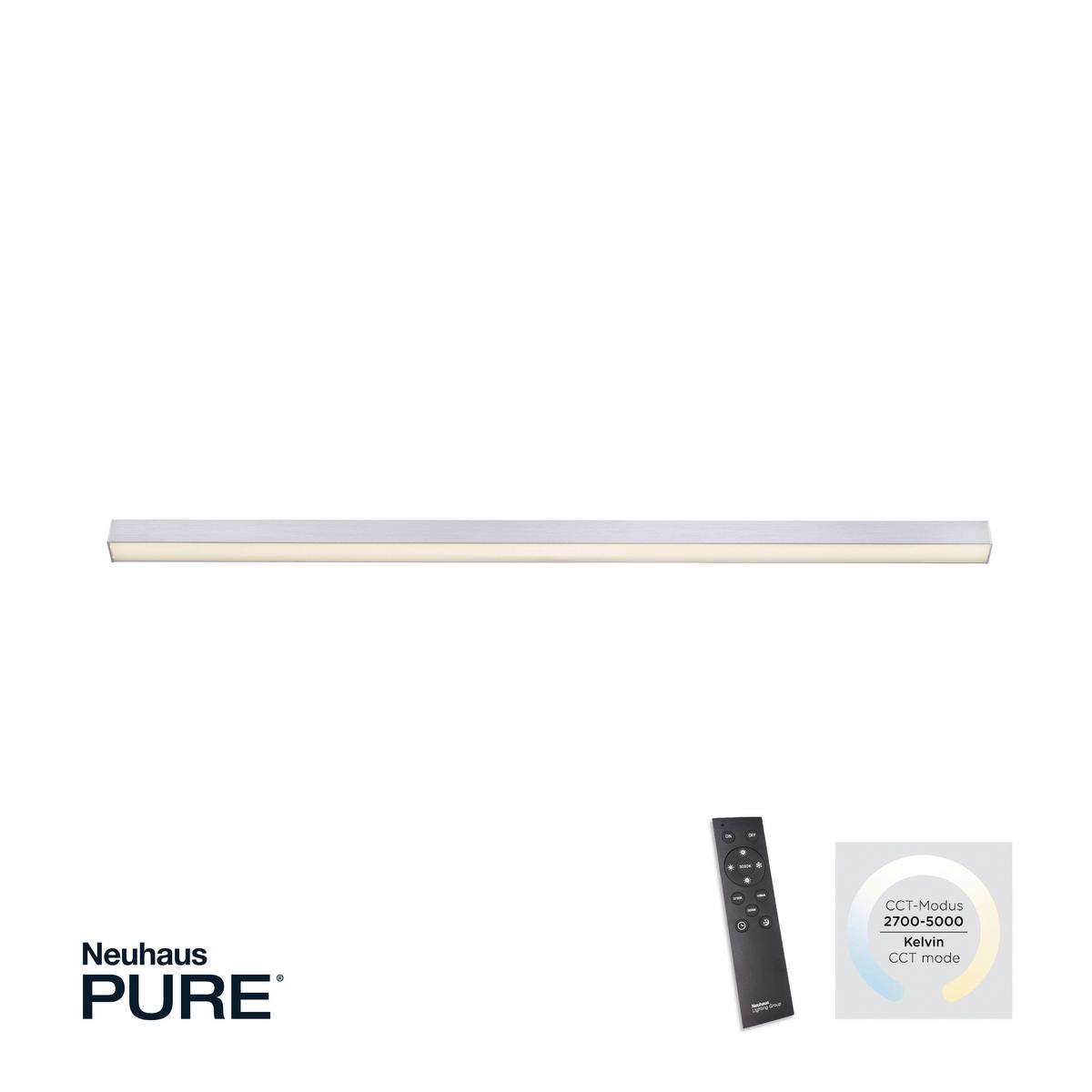 LAMPA SUFITOWA LED 6021-95 PURE-LINES - kolor aluminiowy, Design, tworzywo sztuczne/metal (110/3,8/3,9cm) - Neuhaus PURE