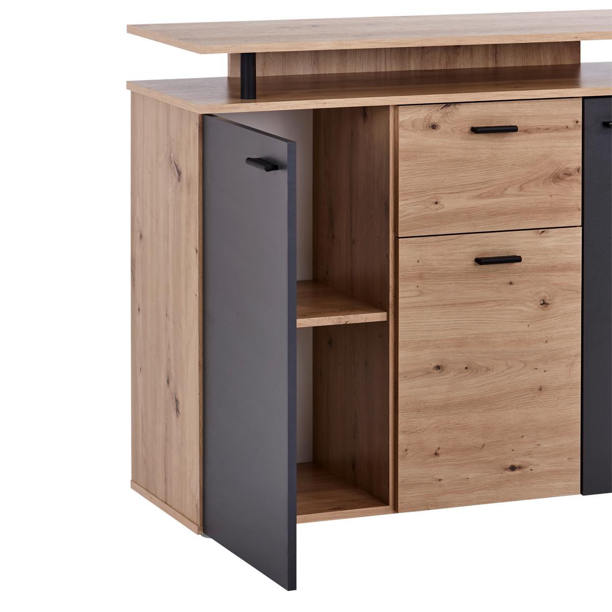 Komoda Leon, Antracit, Barva Hrasta - črna/antracit, Moderno, umetna masa/leseni material (117/92,3/38cm) - Mömax