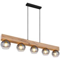 Hängeleuchte Moitas max. 40 Watt - Schwarz/Naturfarben, Natur, Glas/Holzwerkstoff (115/15/120cm) - Globo