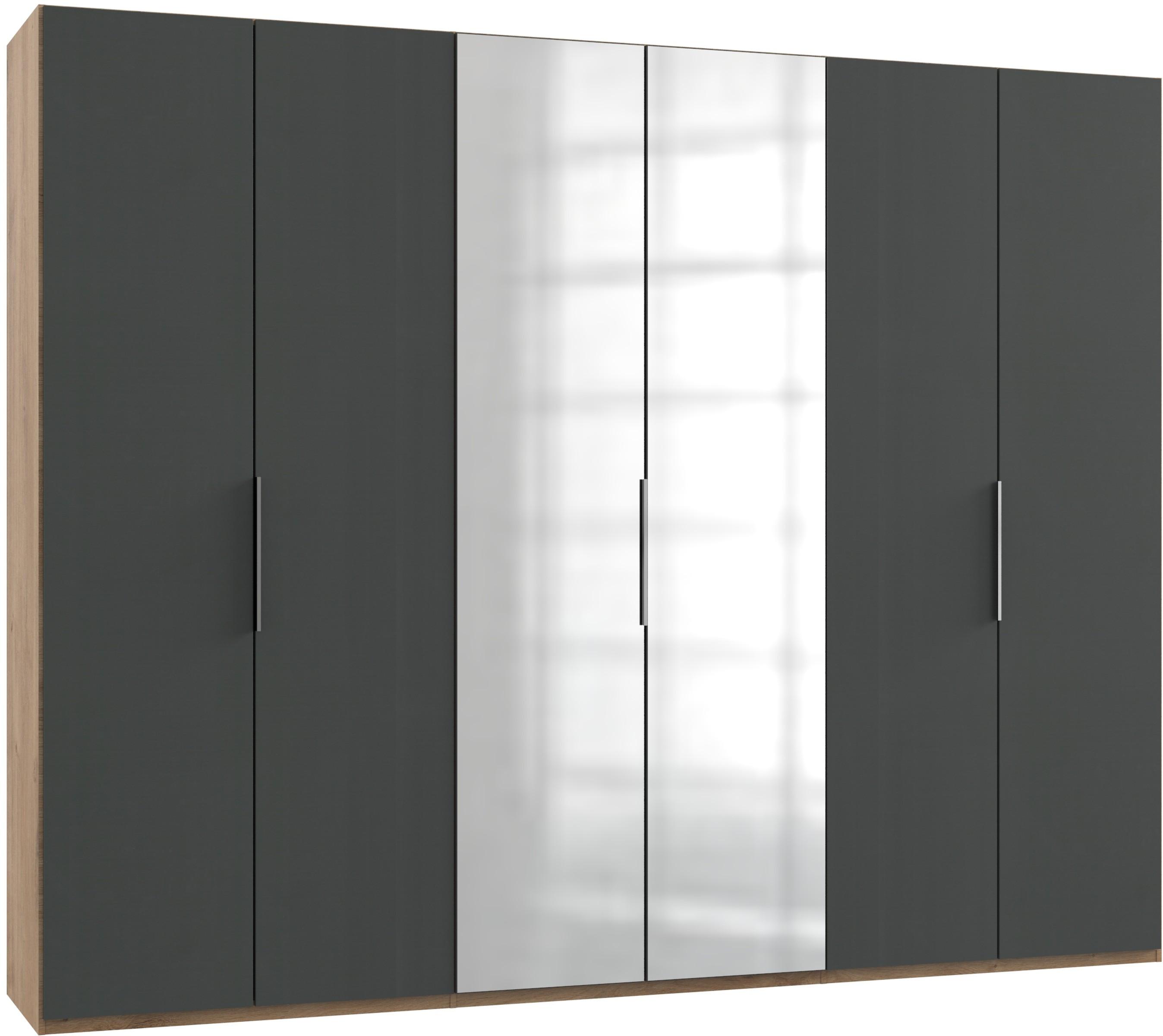 Drehtürenschrank Level 36A mit Spiegel ca.300cm Graphitfarben - Chromfarben/Eichefarben, MODERN, Holzwerkstoff (300/236/58cm) - MID.YOU
