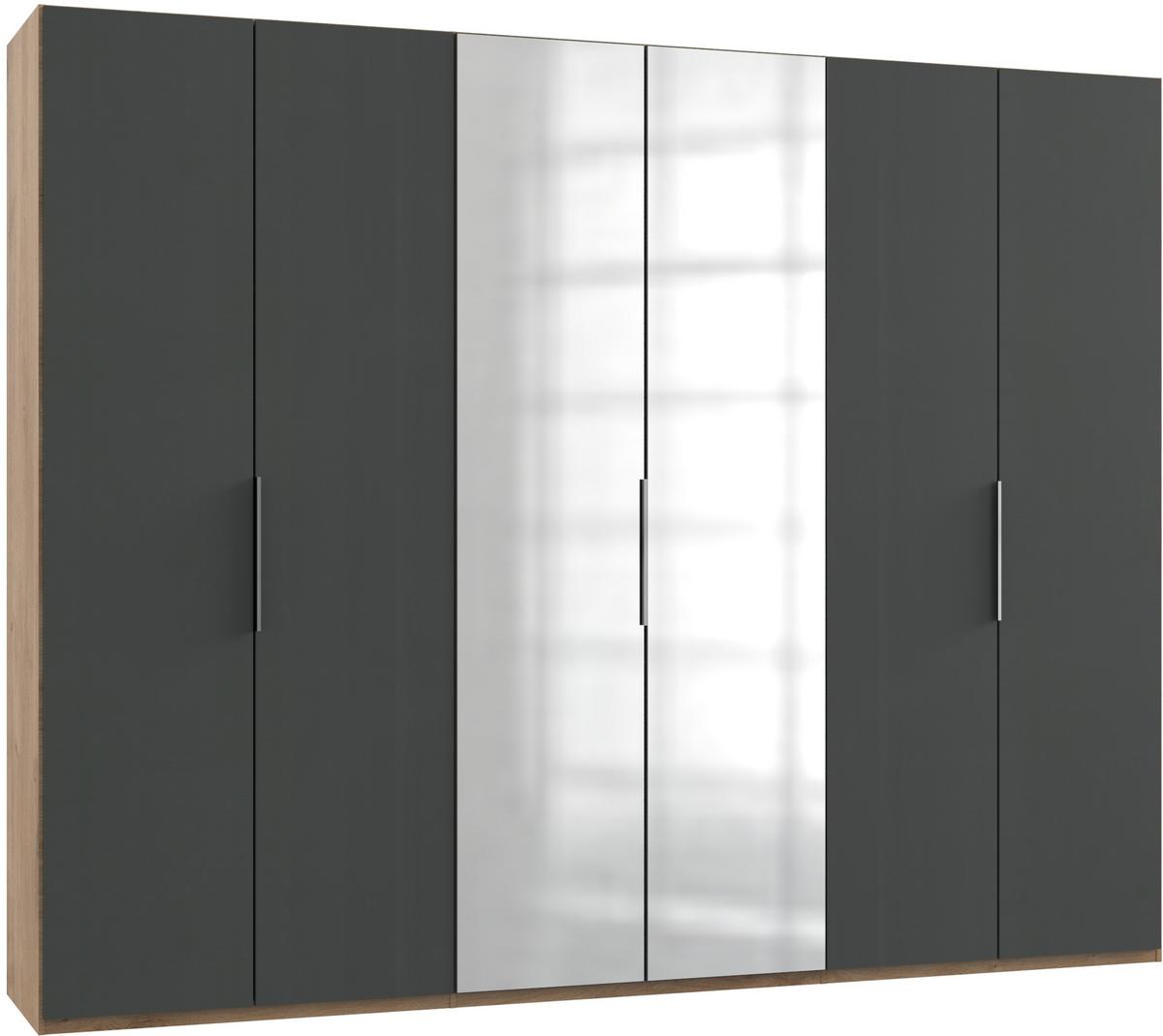 Drehtürenschrank Level 36A mit Spiegel ca.300cm Graphitfarben - Chromfarben/Eichefarben, MODERN, Holzwerkstoff (300/236/58cm) - MID.YOU