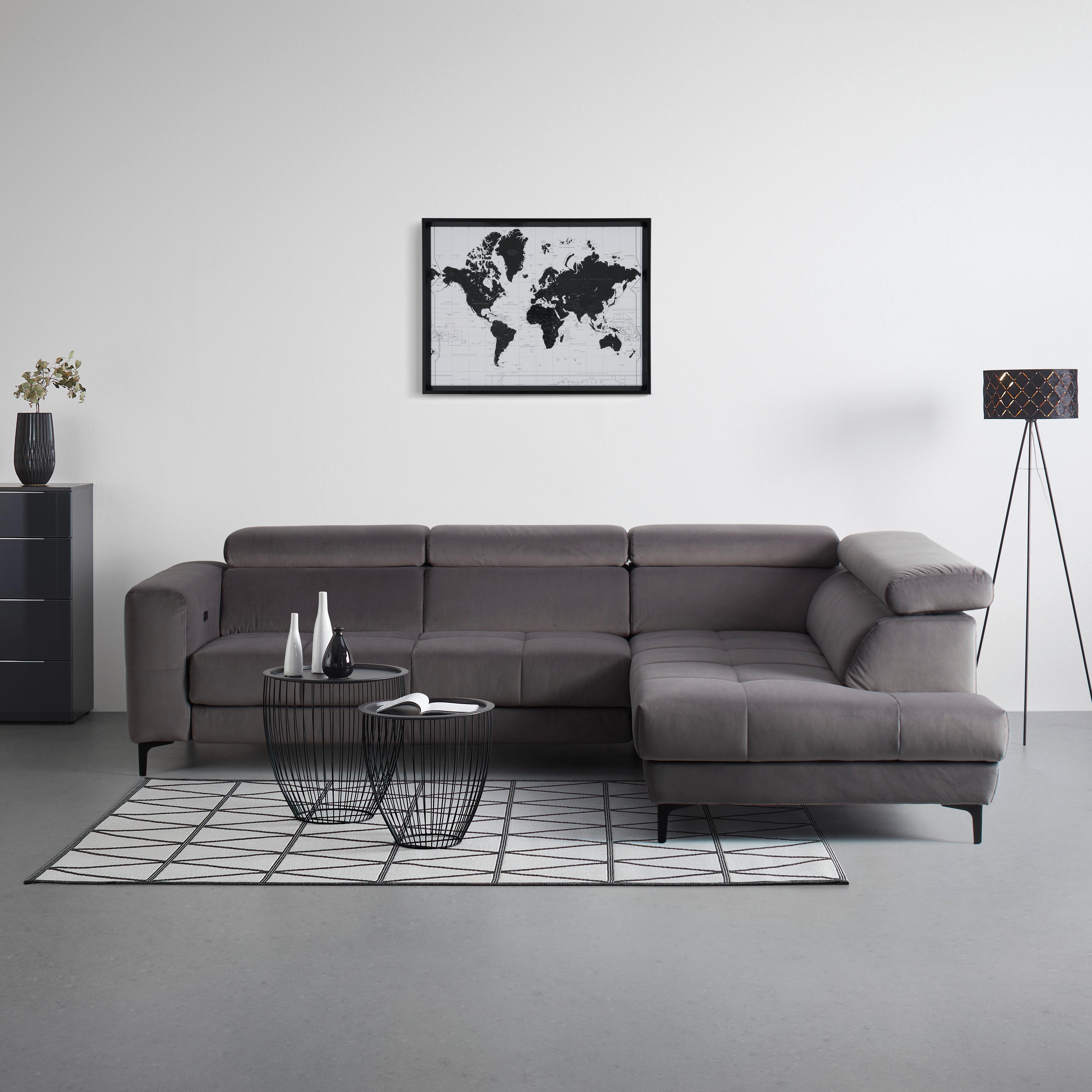NAROŻNIK EMMA PRAWY - czarny/szary, Modern, tkanina (301/210cm) - Premium Living