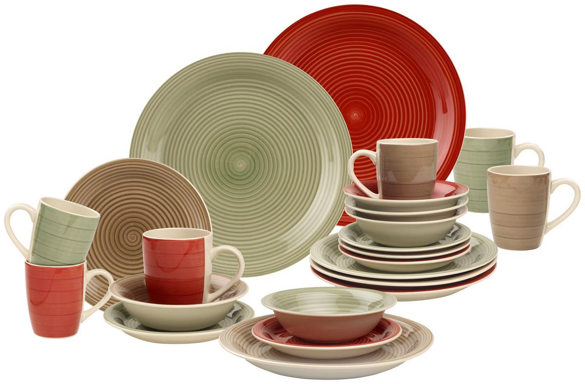 SERWIS OBIADOWO-ŚNIADANIOWY COLORFUL COUNTRY - zielony/czerwony, Basics, ceramika - Landscape