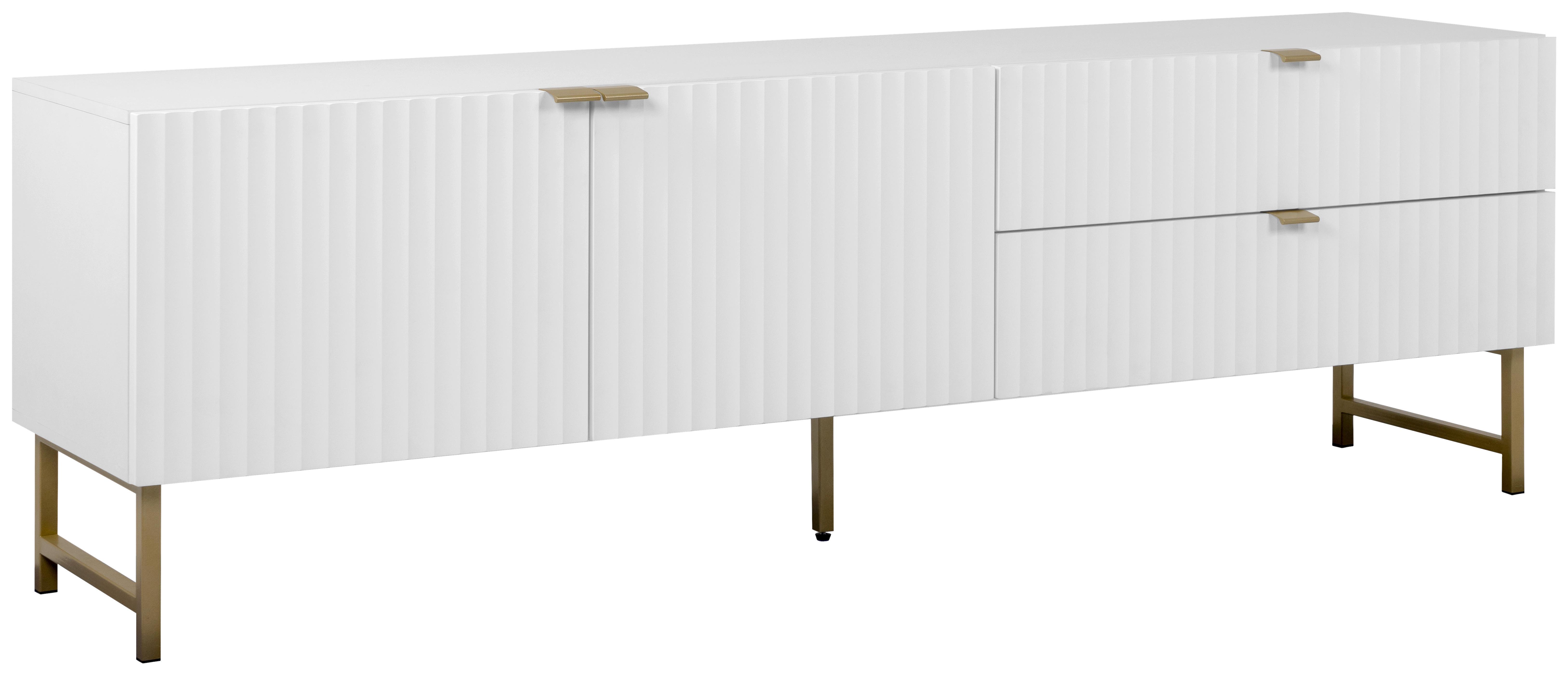 KOMODA NISKA EDINBURGH 57A - biały/kolor złoty, Design, materiał drewnopochodny/tworzywo sztuczne (179/61/41cm) - MID.YOU