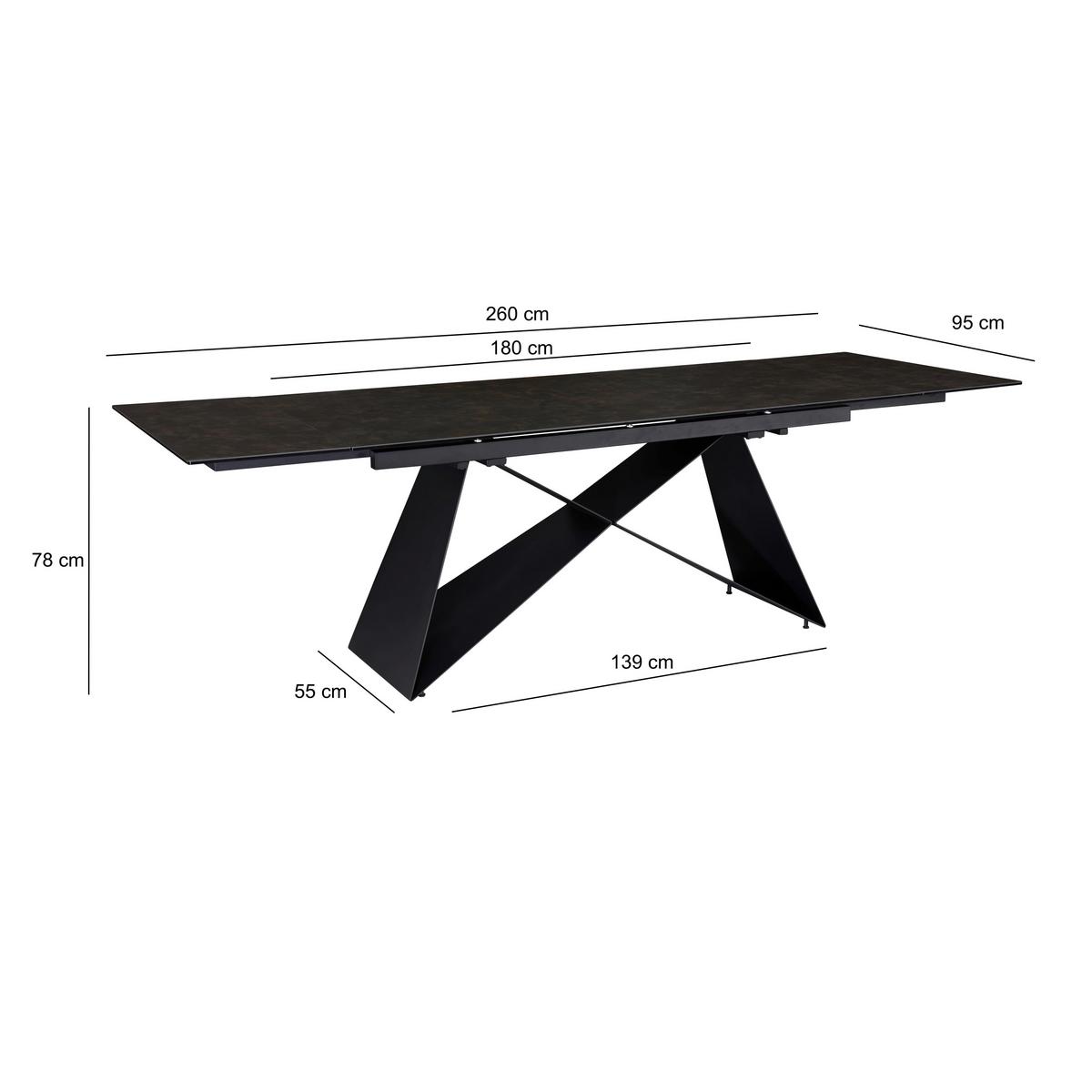 Raztegljiva Jedilna Miza Marble, Keramika, 180-260x95cm - črna, Design, kovina/keramika (180/95/78cm) - MID.YOU