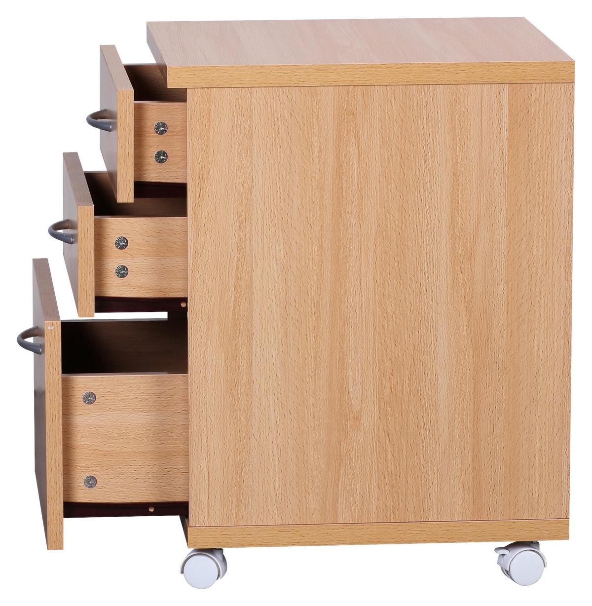 Rollcontainer Kilian ca. 40x60x45 cm Buchefarben - Silberfarben/Buchefarben, KONVENTIONELL, Holzwerkstoff/Kunststoff (40/60/45cm) - MID.YOU