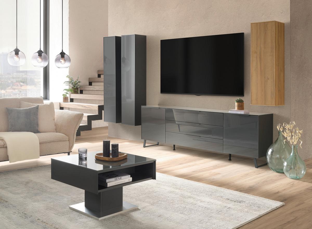 TV-Element Max Box in Anthrazit - Anthrazit/Silberfarben, MODERN, Glas/Holzwerkstoff (235/63/45cm) - Premium Living