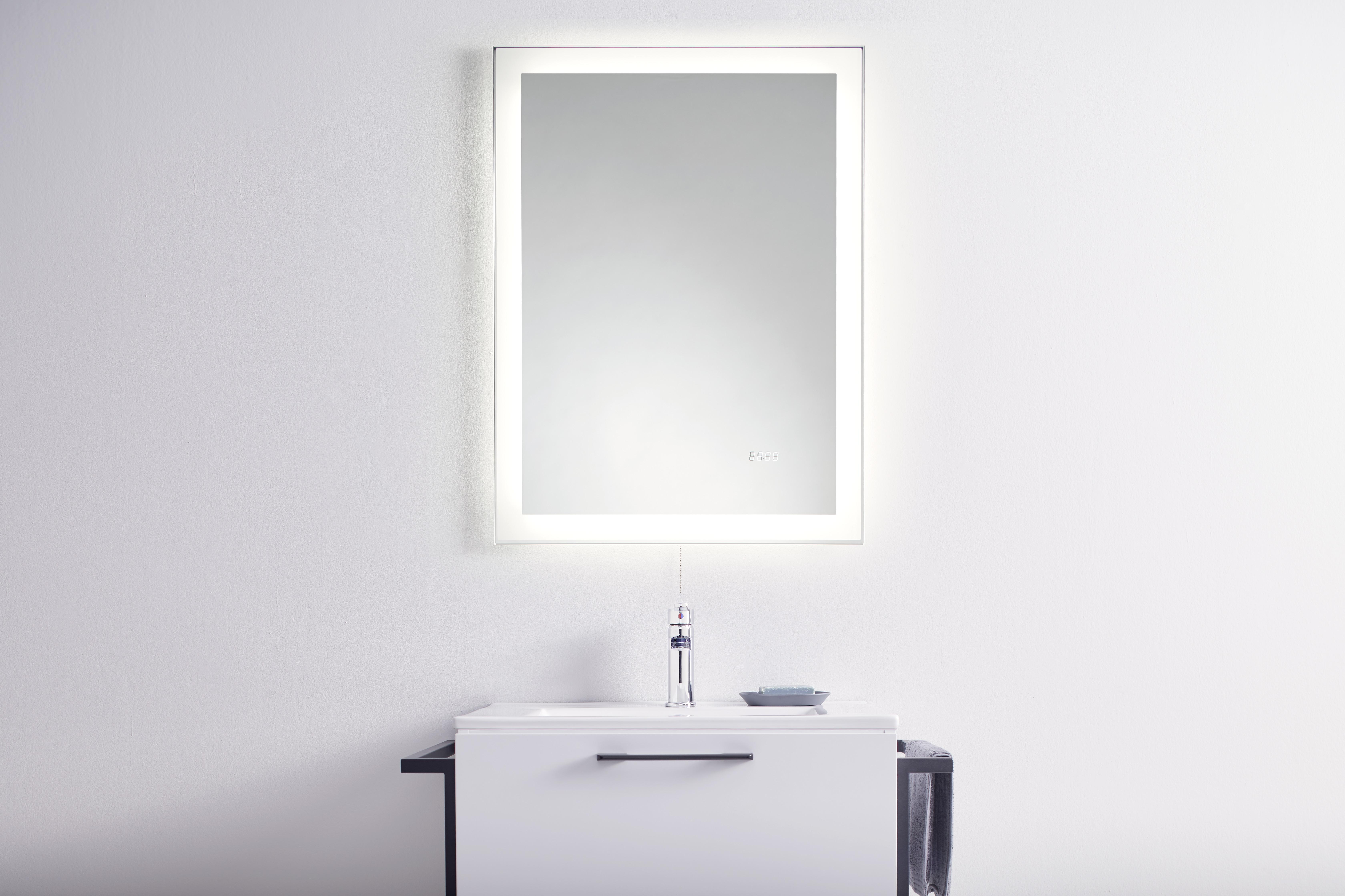 Wandspiegel in Grau inkl. LED 'Mirror Clock' - Silberfarben/Grau, Basics, Glas/Holzwerkstoff (60/80/3cm)