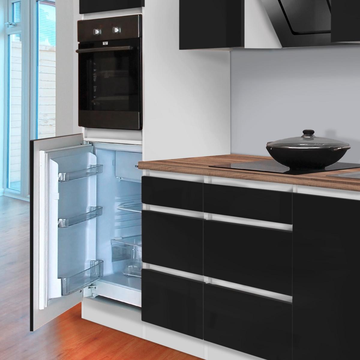 Küchenblock Premium Schwarz mit E-Geräten B: ca. 270 cm - Schwarz/Braun, MODERN, Holzwerkstoff (270cm) - Respekta