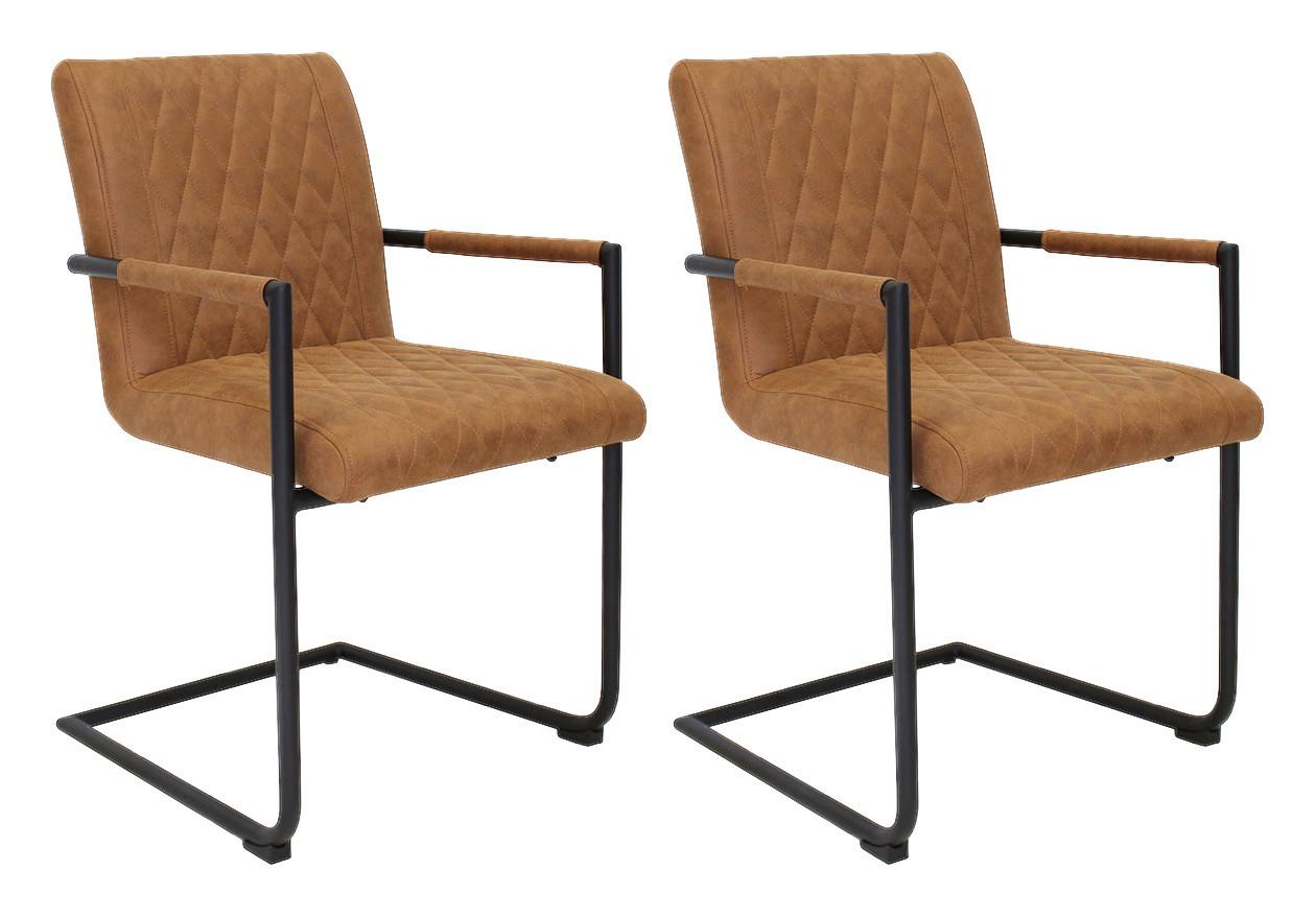 Armlehnstuhl-Set Damian ca. 52x88 cm 2er-Set Cognac - Cognac/Schwarz, LIFESTYLE, Textil/Metall (52cm) - MID.YOU