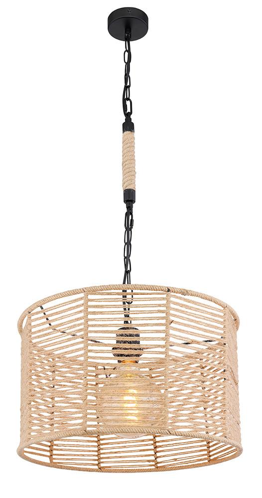 Hängeleuchte Halia max. 60 Watt - Schwarz/Braun, Natur, Naturmaterialien/Metall (40/120cm) - Globo