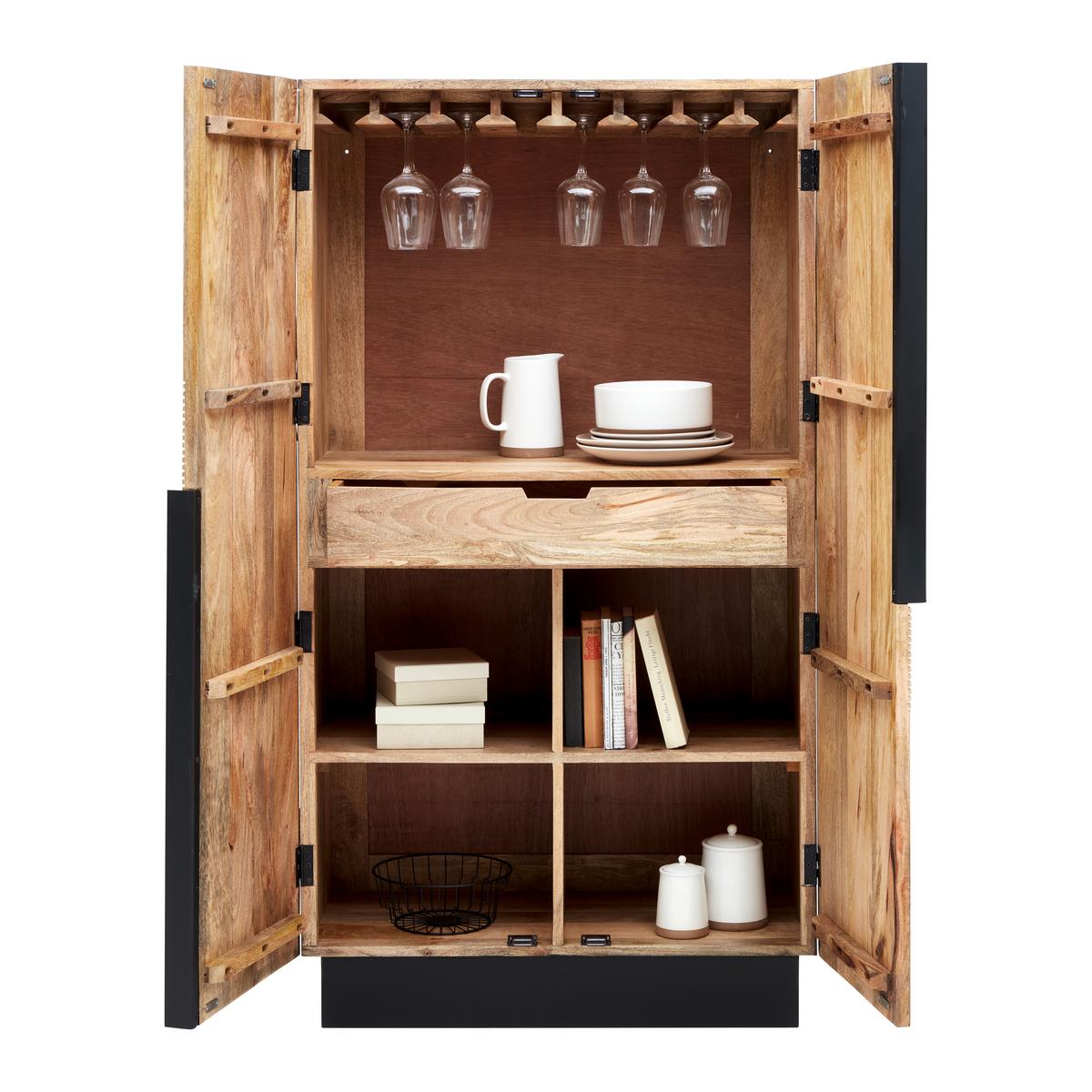 Barschrank Arian aus Mangoholz in Naturfarben/Schwarz - Schwarz/Naturfarben, MODERN, Holz/Metall (85/155/42cm) - Zandiara