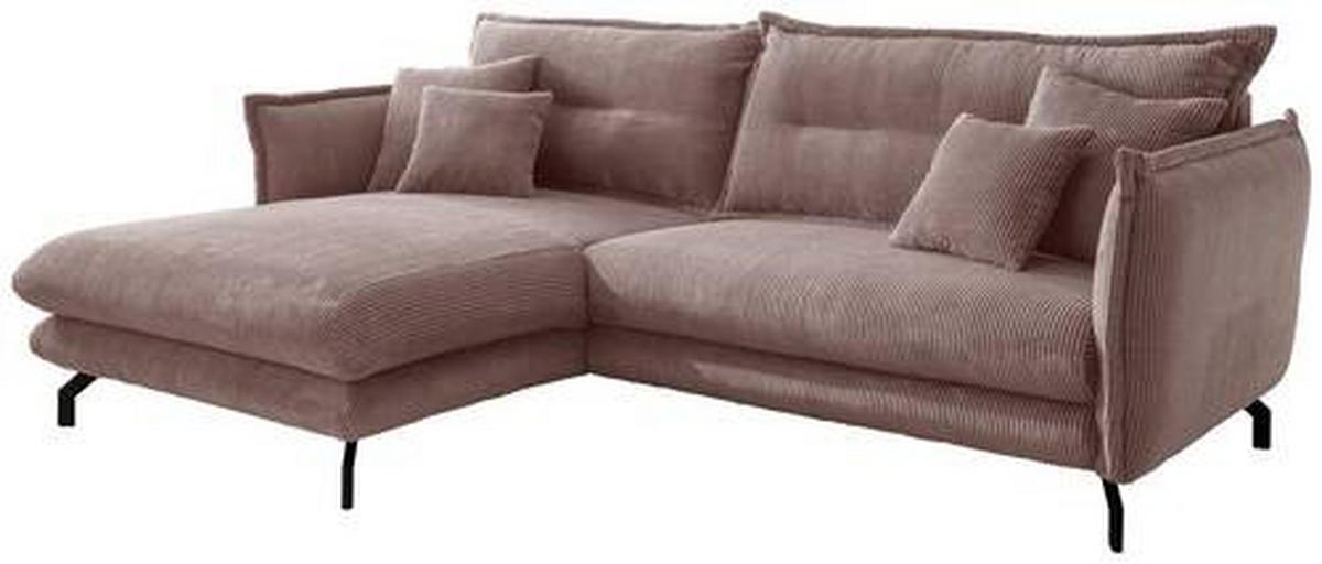 Wohnlandschaft Lava Rosa Cord - Schwarz/Rosa, MODERN, Textil/Metall (180/255cm) - Livetastic