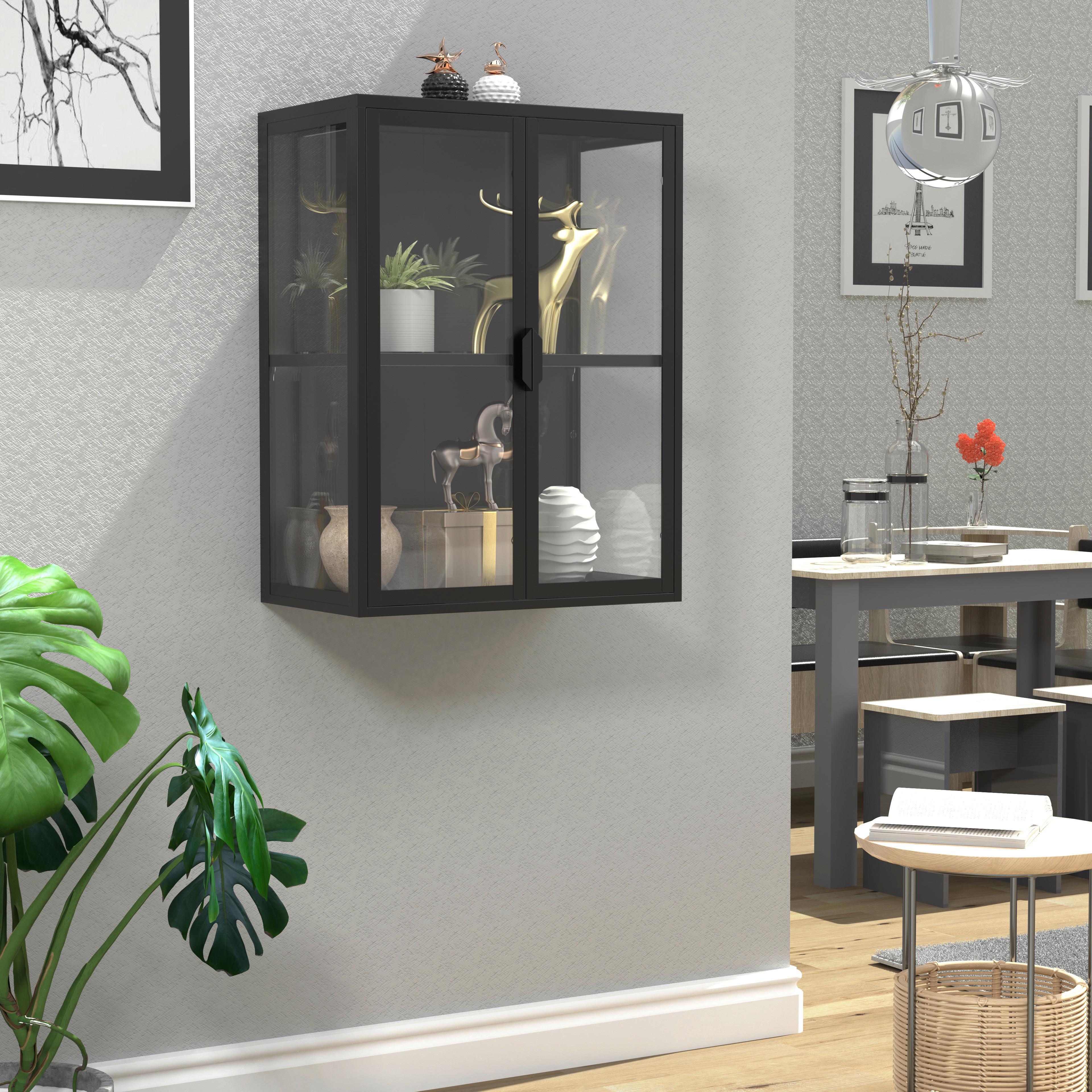 HÄNGEVITRINE FLOKAS M - Transparent/Schwarz, Design, Glas/Metall (60/80/35cm) - MID.YOU