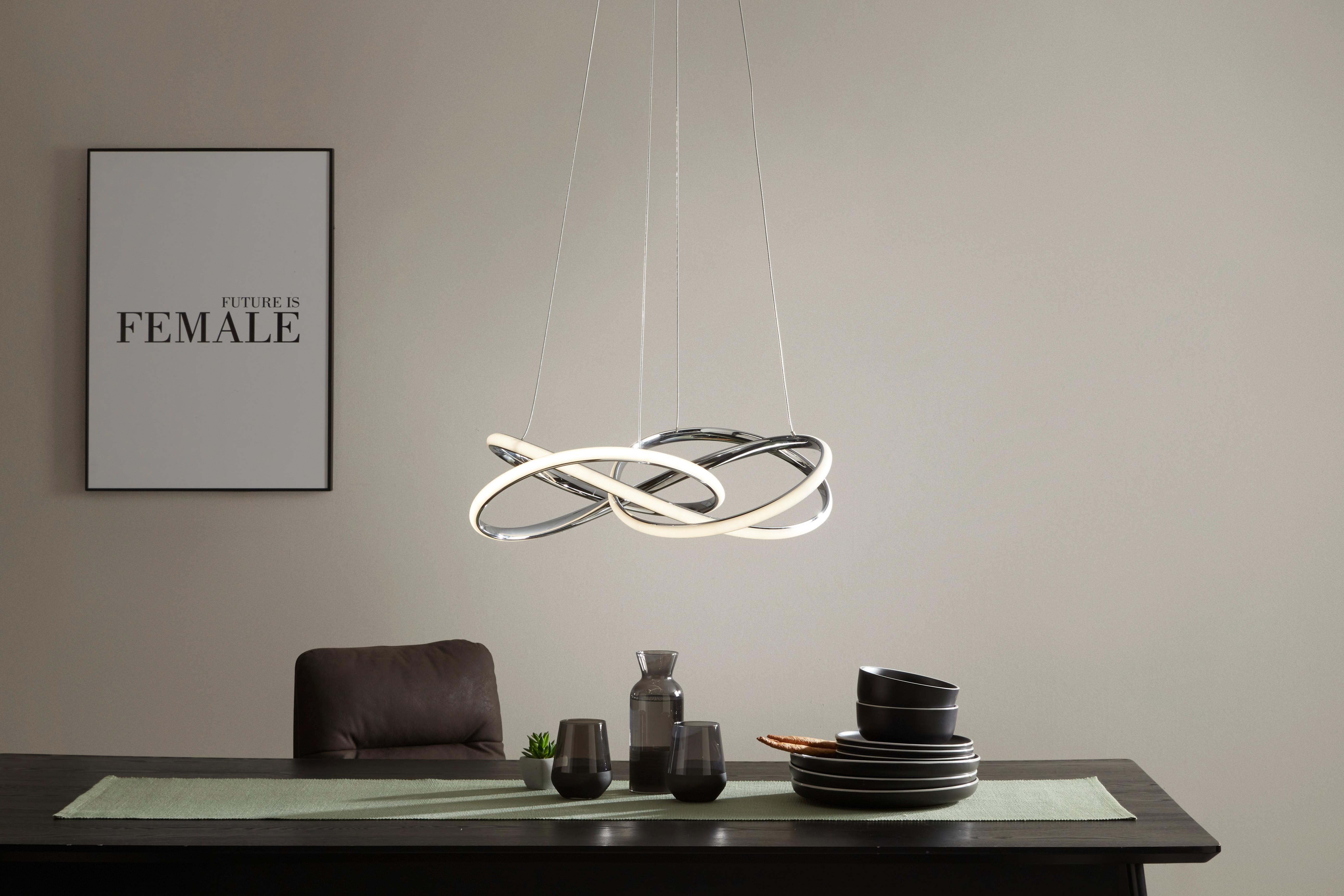 Led Függőlámpa Lenore - krómszínű, Modern, műanyag/fém (60/120cm) - Premium Living