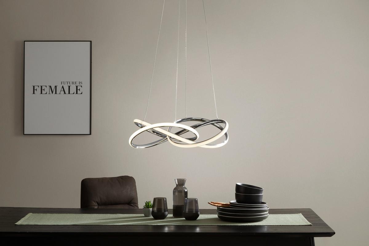 Led Függőlámpa Lenore - krómszínű, Modern, műanyag/fém (60/120cm) - Premium Living