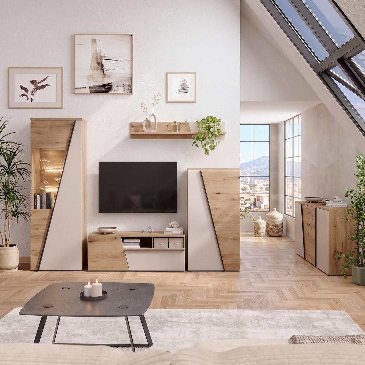 Vitrina Venedig New - kašmir/boja hrasta, Moderno, staklo/pločasti materijal (70/196/37cm) - Modern Living