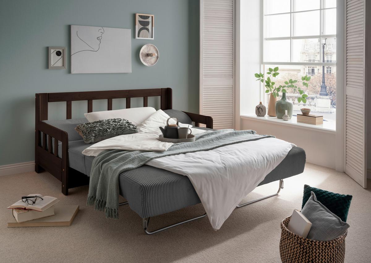 Schlafsofa Camino Holzkorpus Grau/Nussbaum - Nussbaumfarben/Grau, MODERN, Holz/Textil (154/88/90cm) - Livetastic