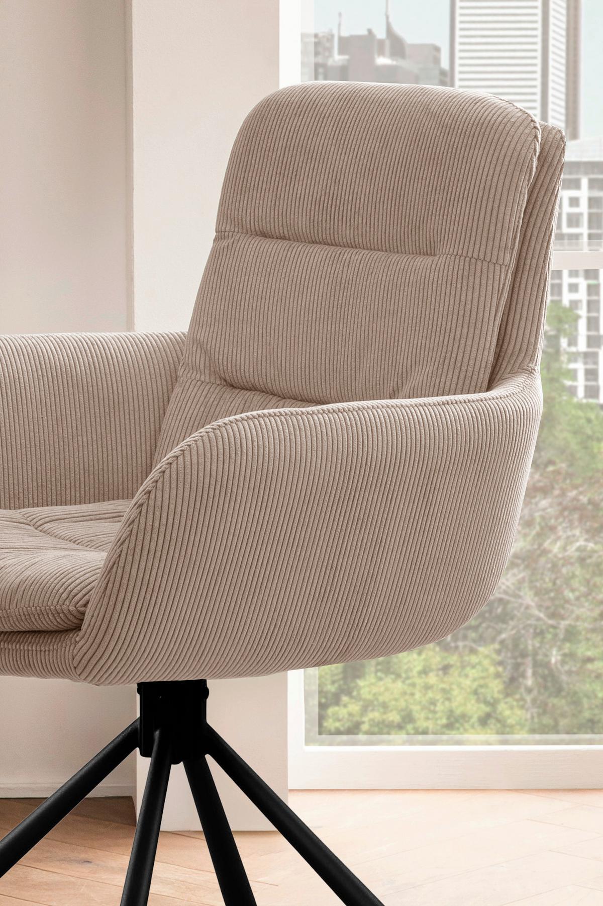 Naslanjač Cord, Bež, Vrtljiv - črna/bež, Moderno, kovina/tekstil (60/89/64cm) - Livetastic