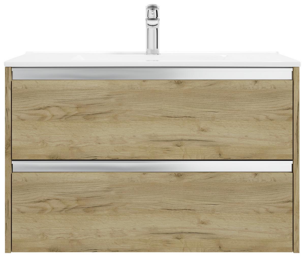 SZAFKA Z UMYWALKĄ NENA DĄB 80 CM - kolor dębowy/kolor stalowy, Modern, materiał drewnopochodny/metal (80cm) - MID.YOU