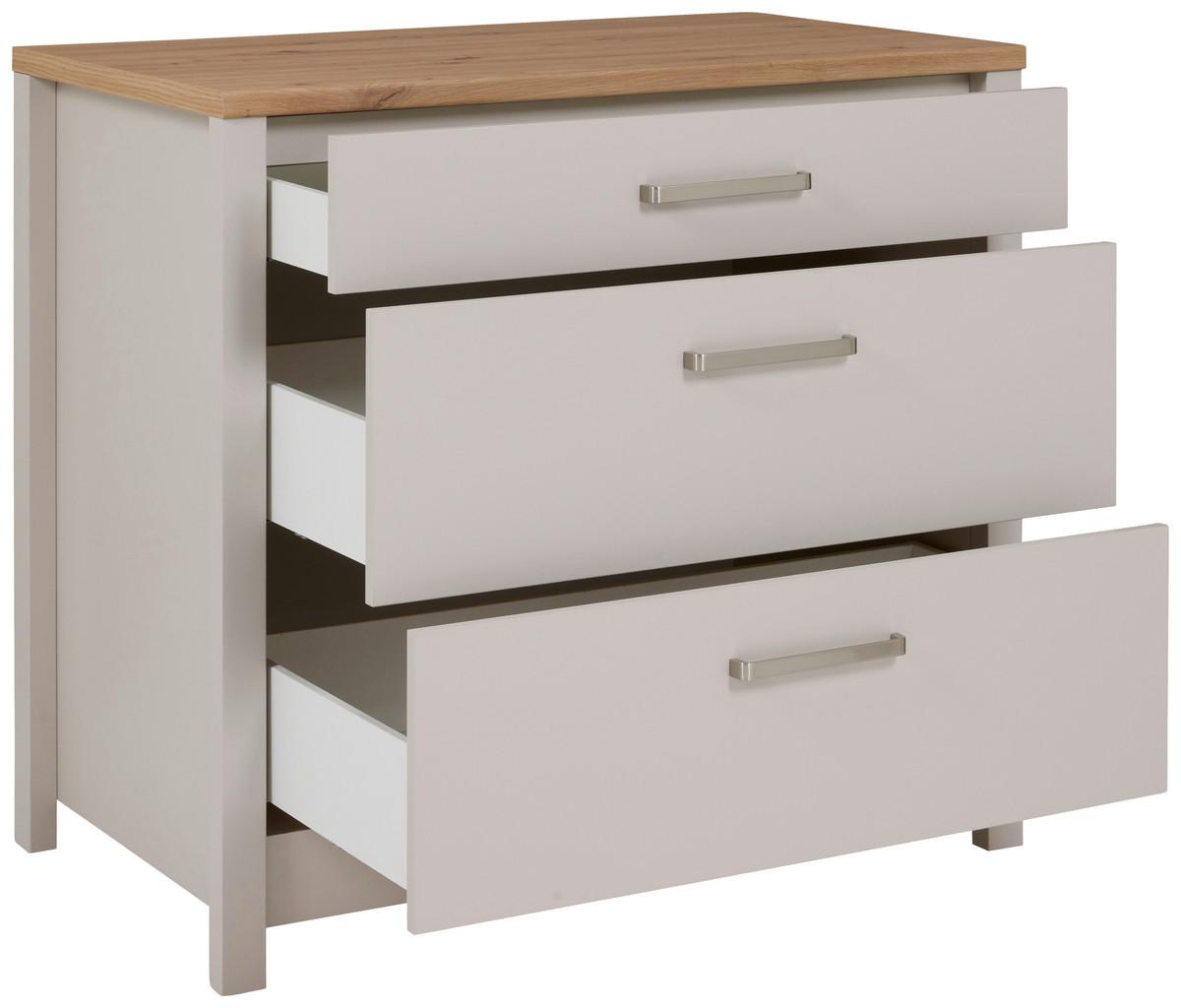 Schubkastenunterschrank Sardegna Kaschmir/Eiche - Kaschmir/Silberfarben, ROMANTIK / LANDHAUS, Holzwerkstoff/Metall (100/92/60cm) - home24