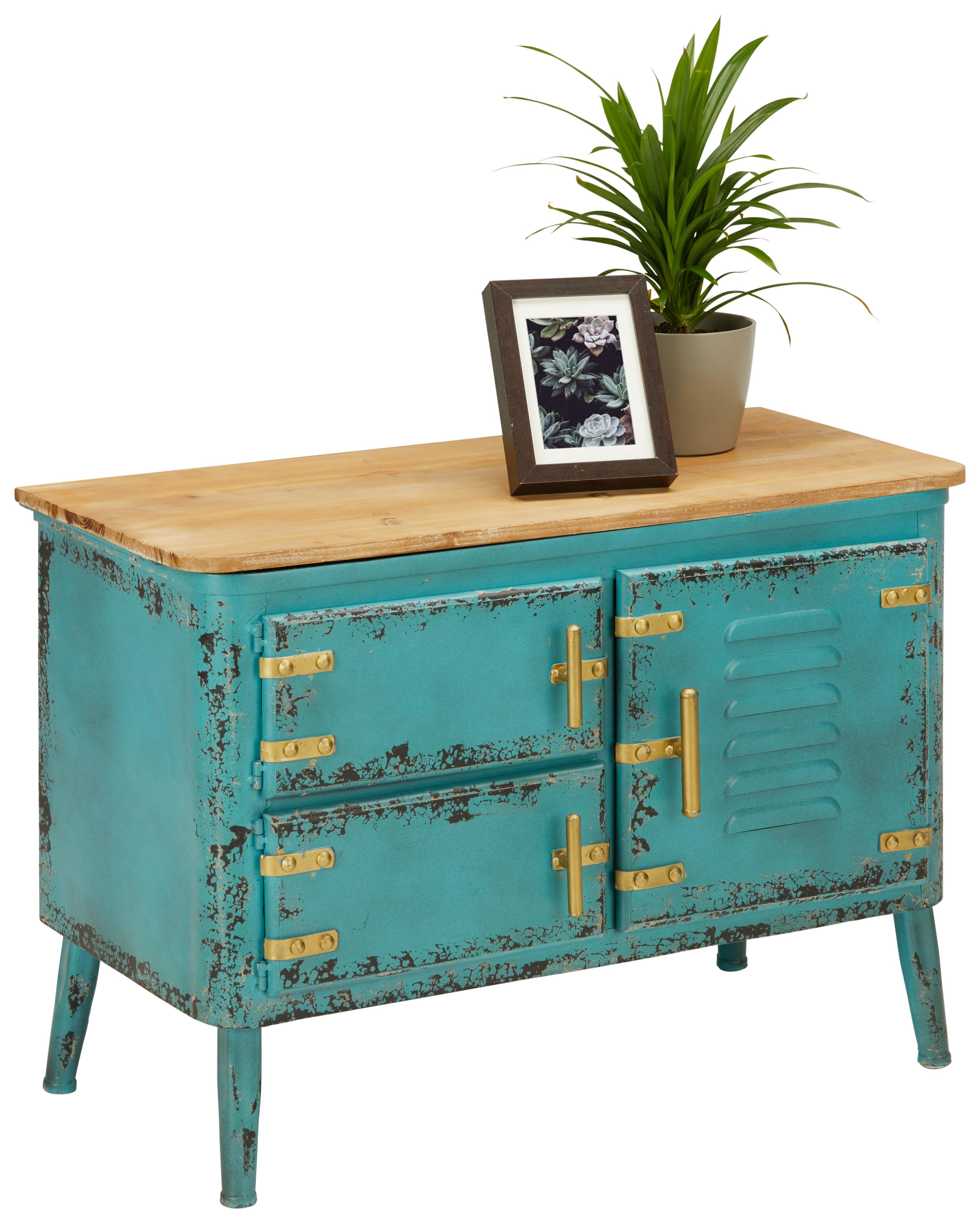 Kommode in Vintage Türkis - Türkis/Goldfarben, LIFESTYLE, Holz/Metall (82/57,5/43cm) - Premium Living