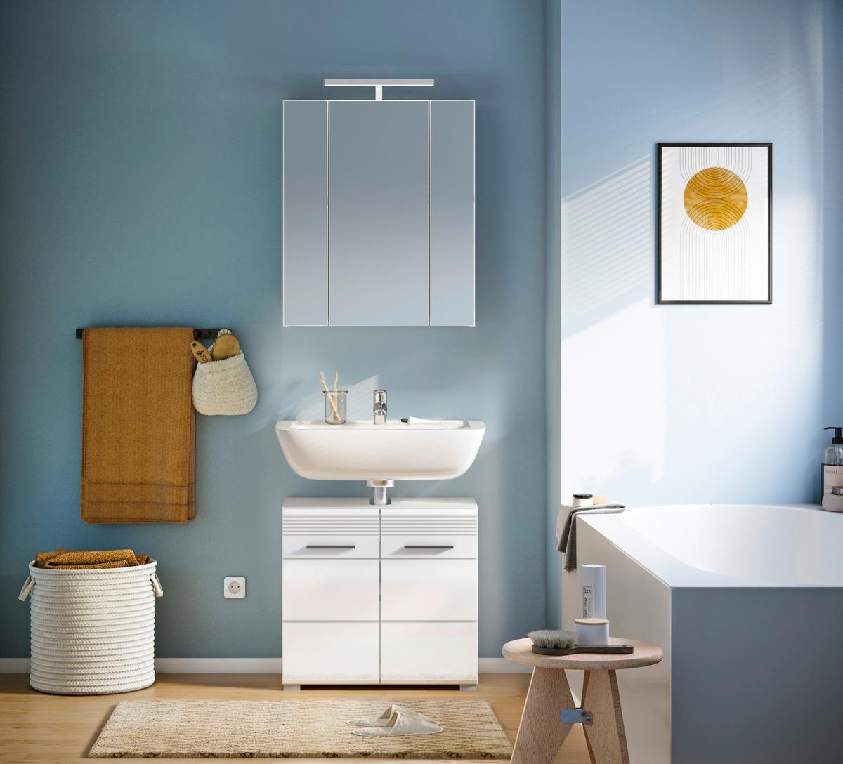 Kopalnica Linus, Bela, 2-Delna - srebrne barve/bela, Moderno, umetna masa/steklo (60/182/34cm) - MID.YOU