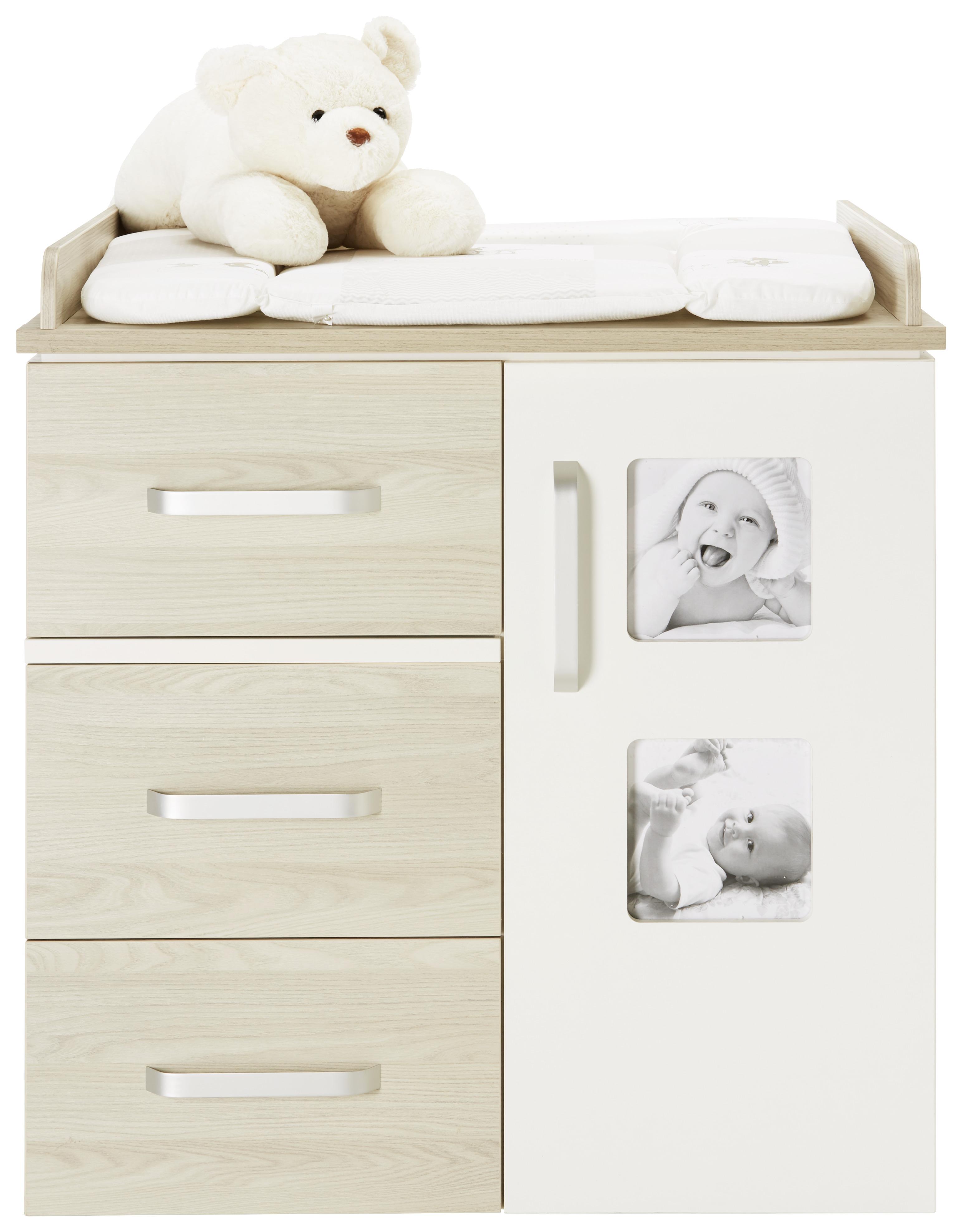 Wickelkommode in Weiss/Naturfarben - Silberfarben, Konventionell, Holzwerkstoff/Metall (94/102/78cm) - Premium Living