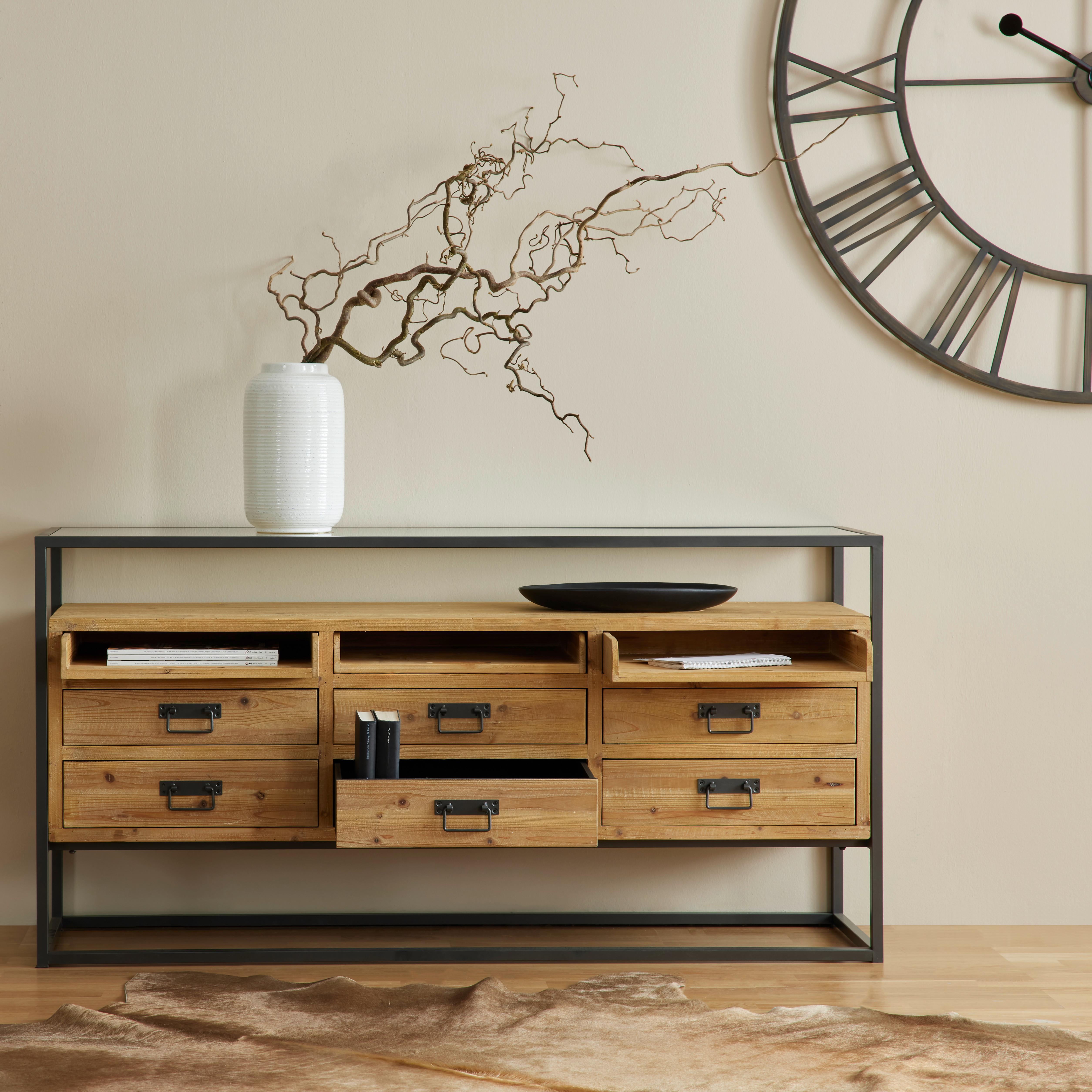 Sideboard in Naturfarben - Schwarz/Naturfarben, Lifestyle, Glas/Holz (150/76/40cm) - Zandiara