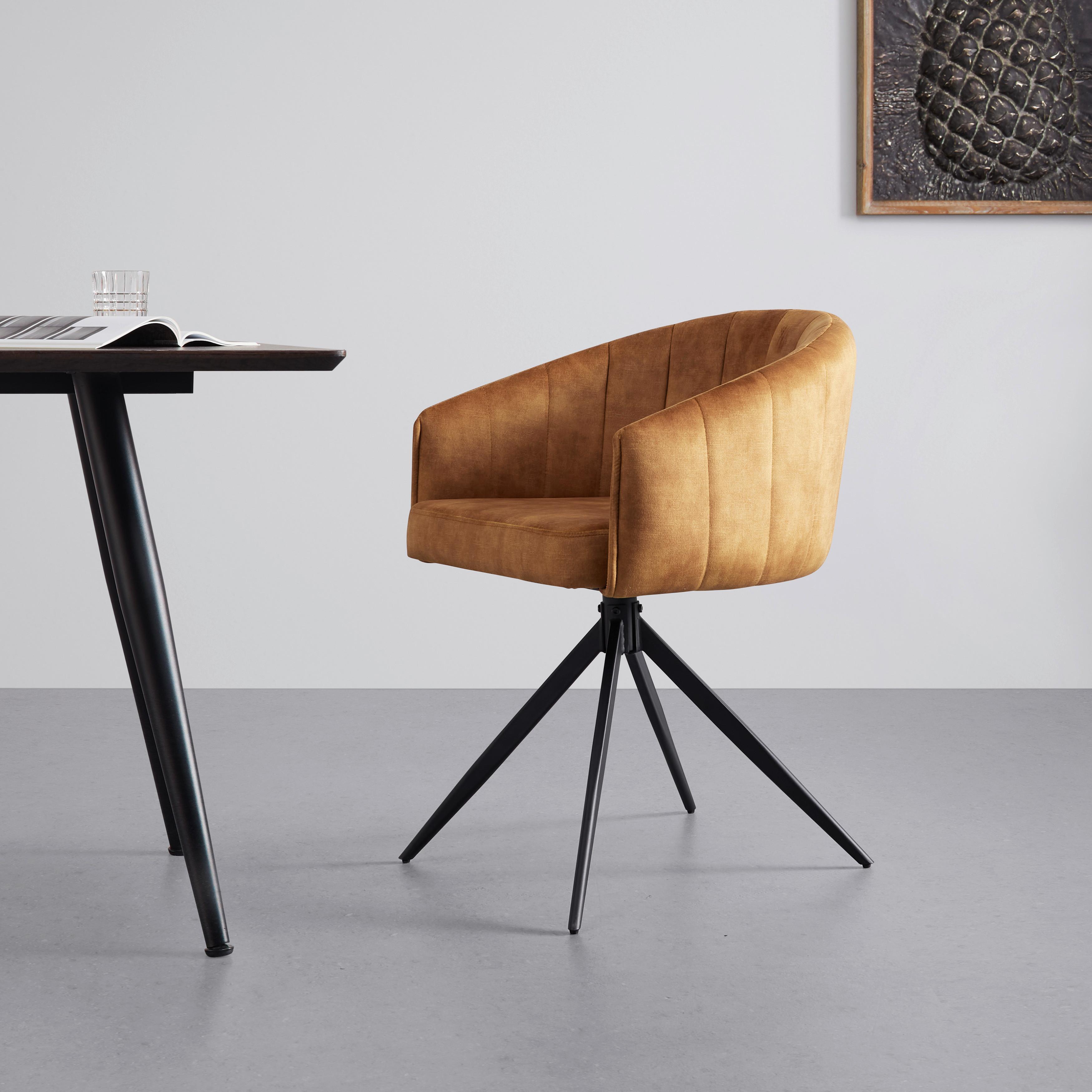 KRZESŁO Z PODŁOKIETNIKAMI DANIEL - czarny/kolor złoty, Modern, metal/drewno (56/77/56cm) - Bessagi Home