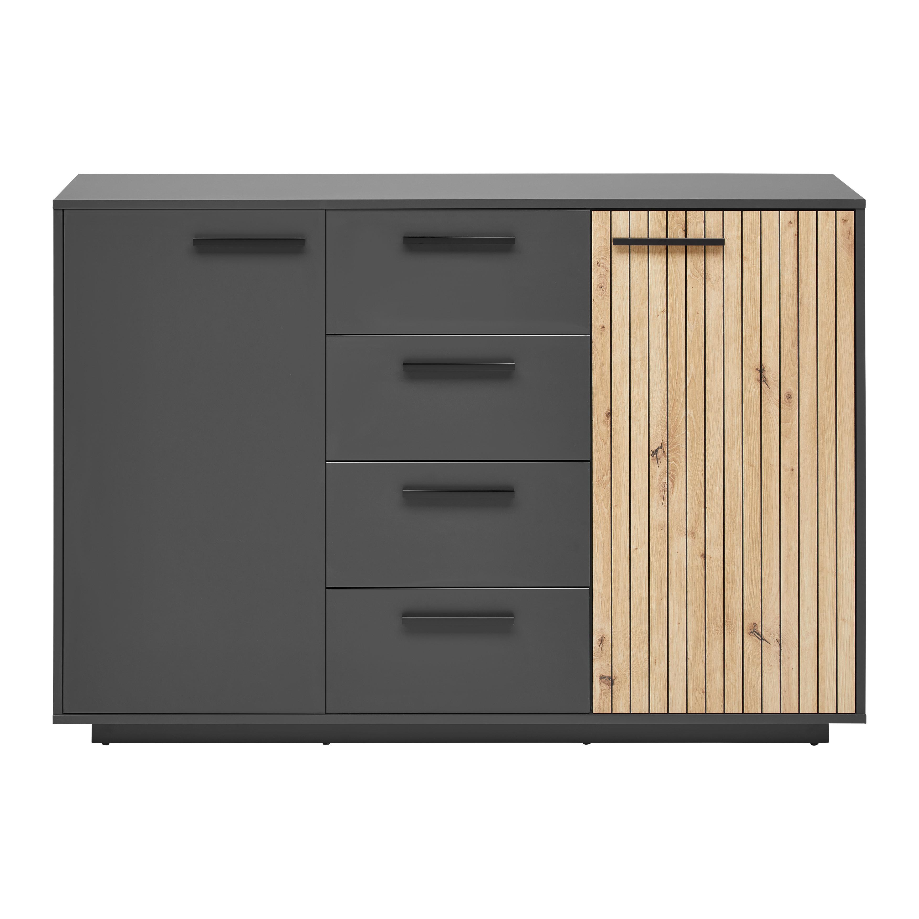 Sideboard Lukas Anthrazit/Schwarz/Eichefarben - Anthrazit/Schwarz, MODERN, Holzwerkstoff/Kunststoff (134/95/40cm) - Mömax