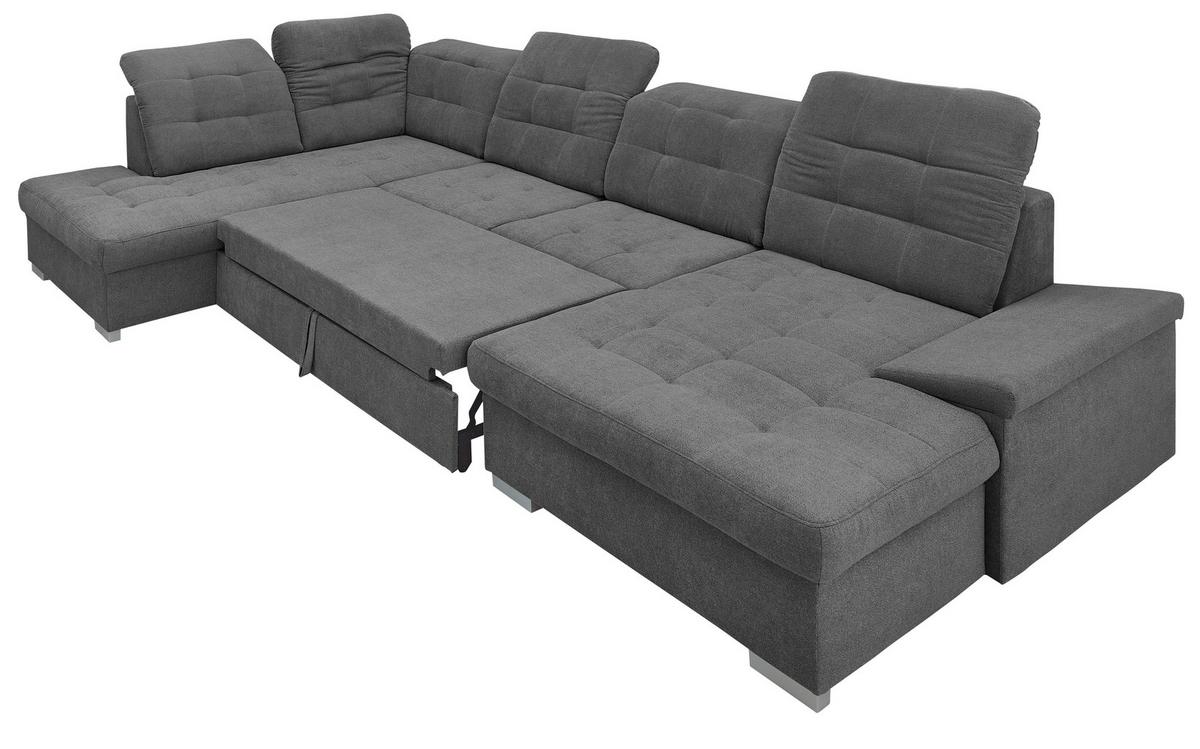 Wohnlandschaft Zira Anthrazit Nylon/Mikrofaser - Chromfarben/Anthrazit, Design, Kunststoff/Textil (212/330/169cm) - Livetastic
