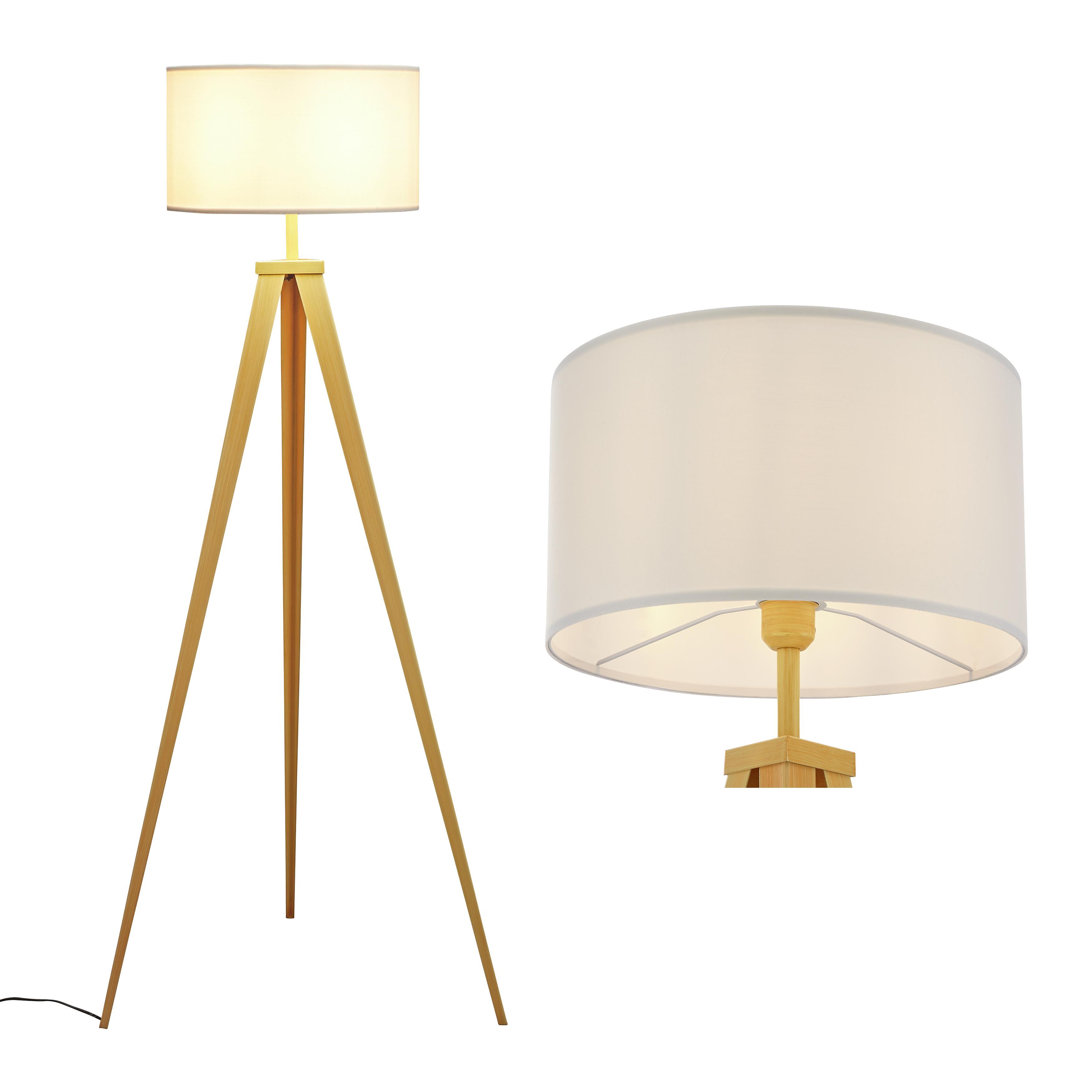 STEHLEUCHTE max. 60 Watt 'Elaine' - Weiß/Kieferfarben, MODERN, Textil/Metall (40/155cm) - Bessagi Home