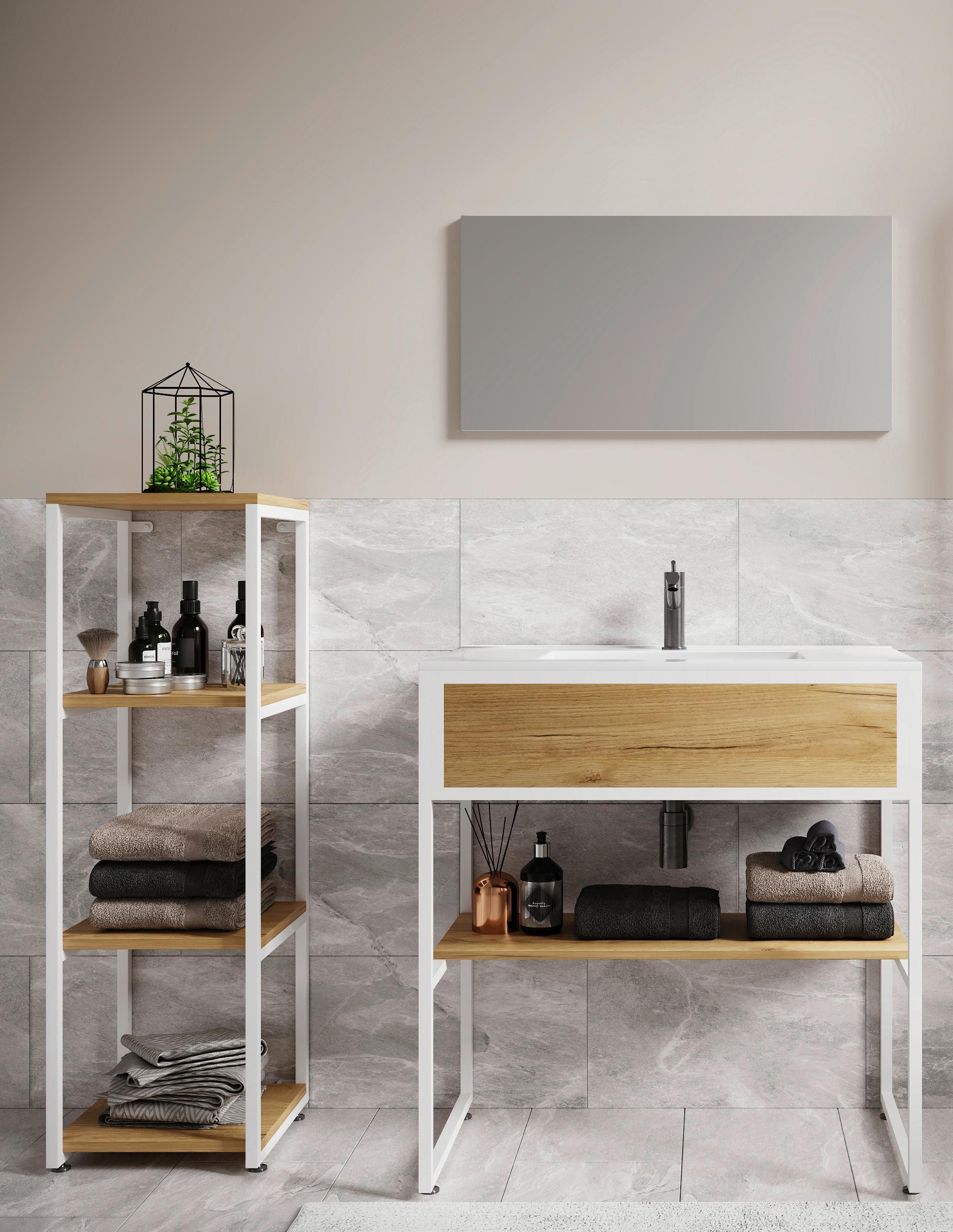 Kopalnica Bitila 80, Bela, Barva Hrasta, 4-Delno - črna/bela, Moderno, kovina/umetna masa (115cm) - MID.YOU