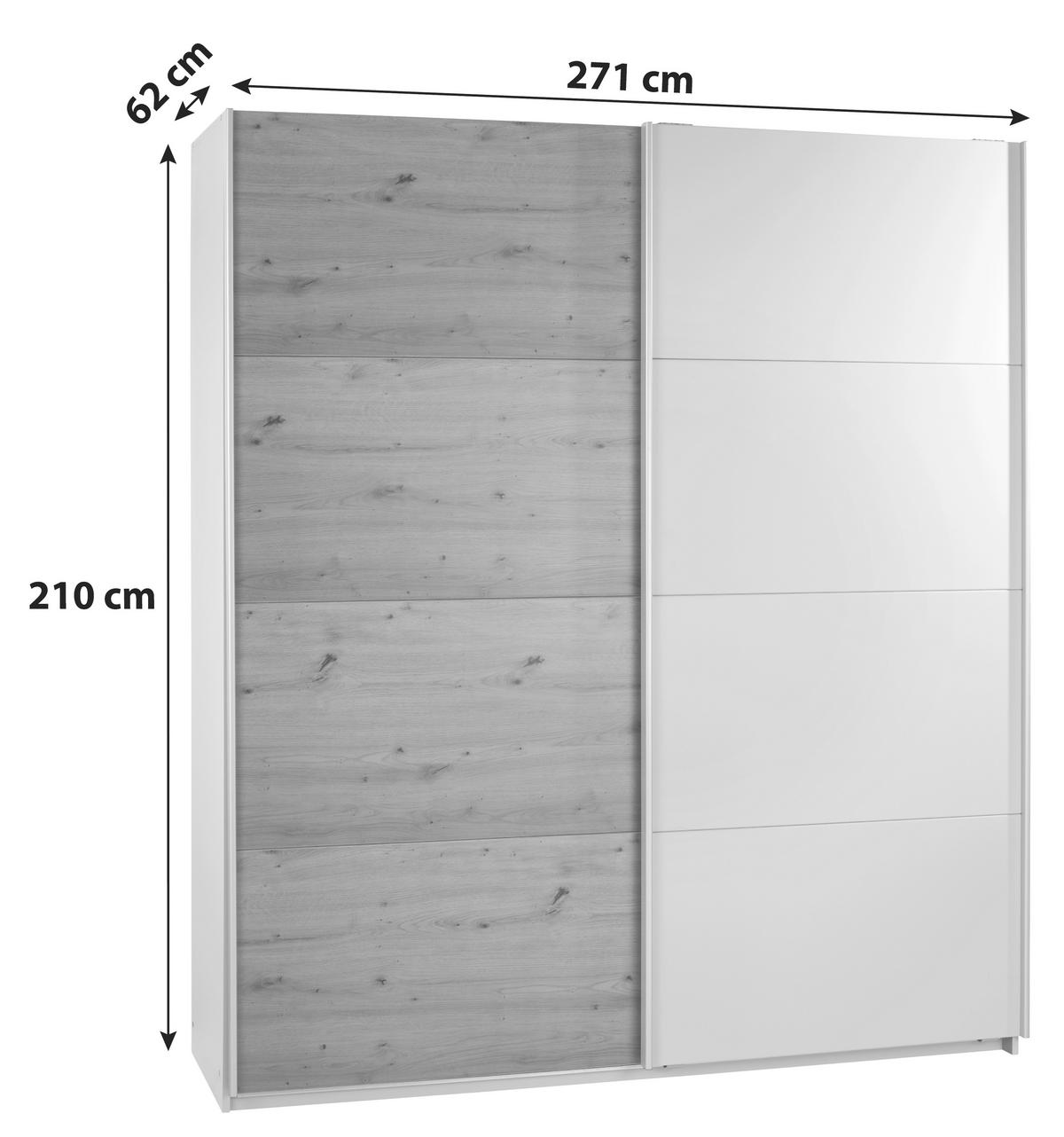DULAP FELDKIRCH - culoare lemn stejar/gri, Modern, material pe bază de lemn (271/210/62cm)