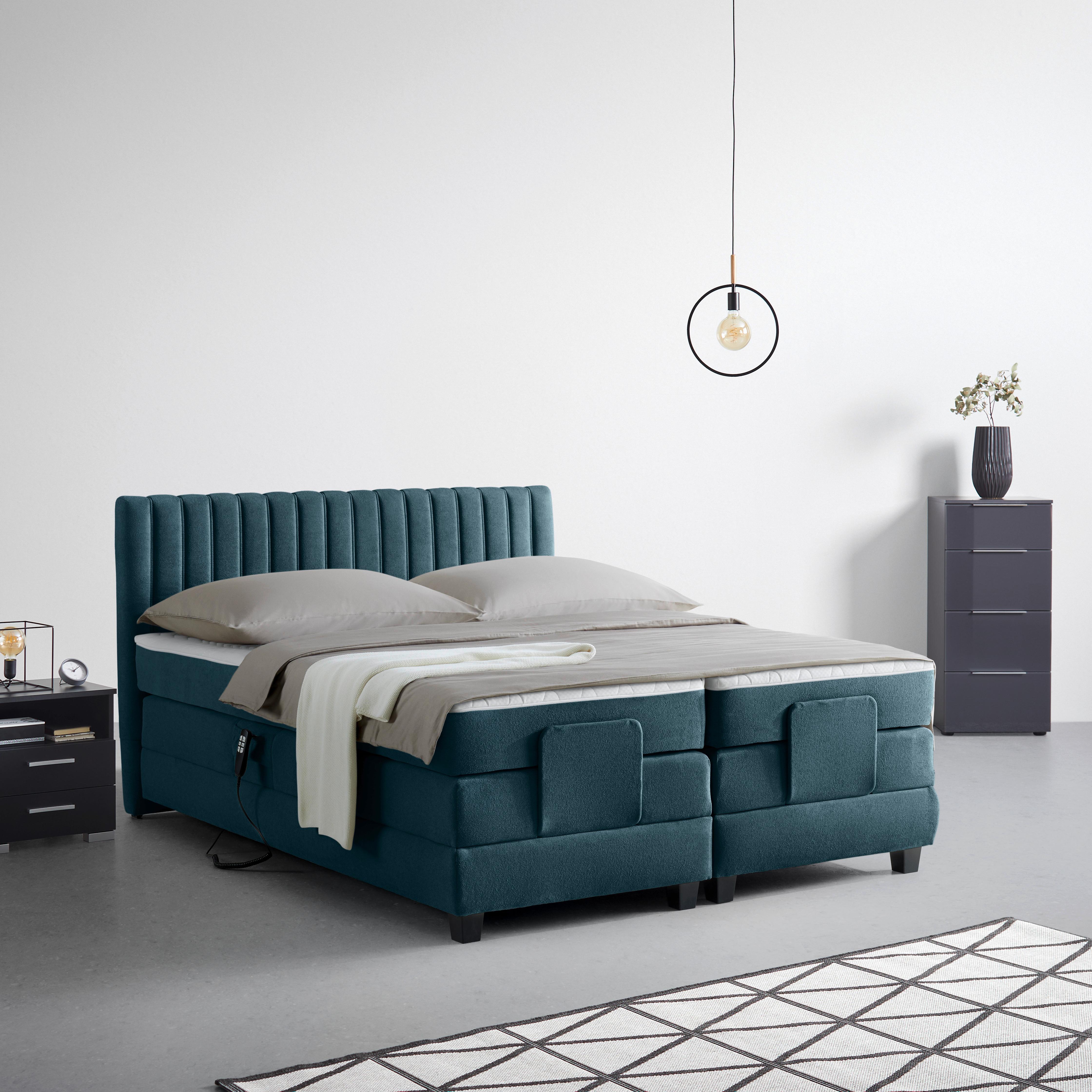 Boxspringbett Dixon Petrol ca. 160x200cm - Petrol/Schwarz, KONVENTIONELL, Holz/Holzwerkstoff (160/200cm) - Premium Living