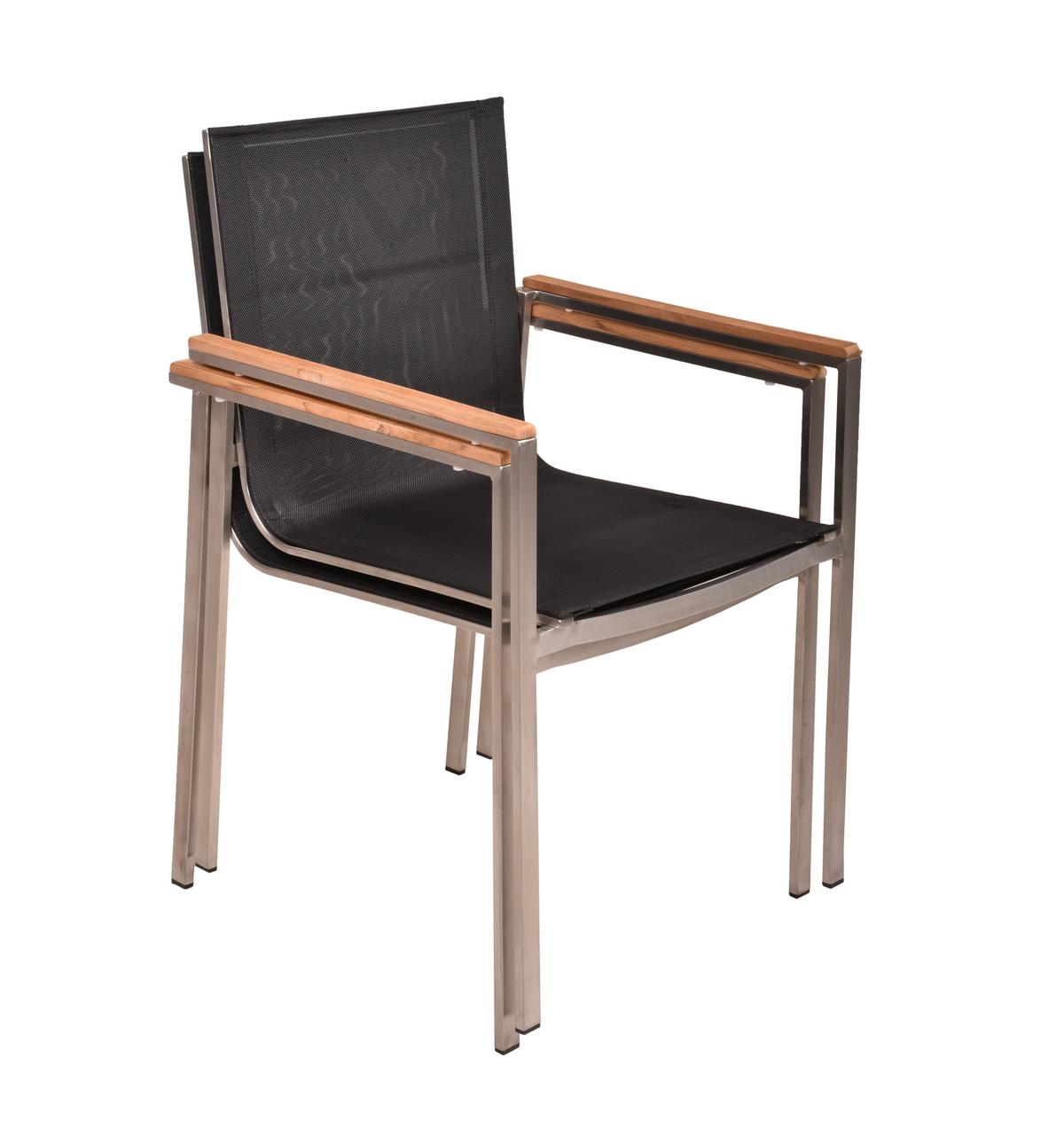 Gartenstuhl-Set Teak 2er-Set - Silberfarben/Schwarz, Basics, Holz/Kunststoff (58/86/55cm) - Gardenson