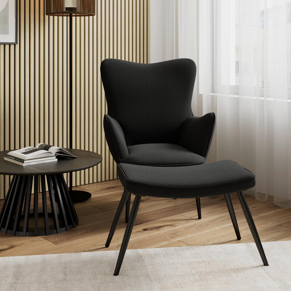 SCAUN DE RELAXARE AURORA - negru, Modern, lemn/metal (68/98/74cm) - Bessagi Home