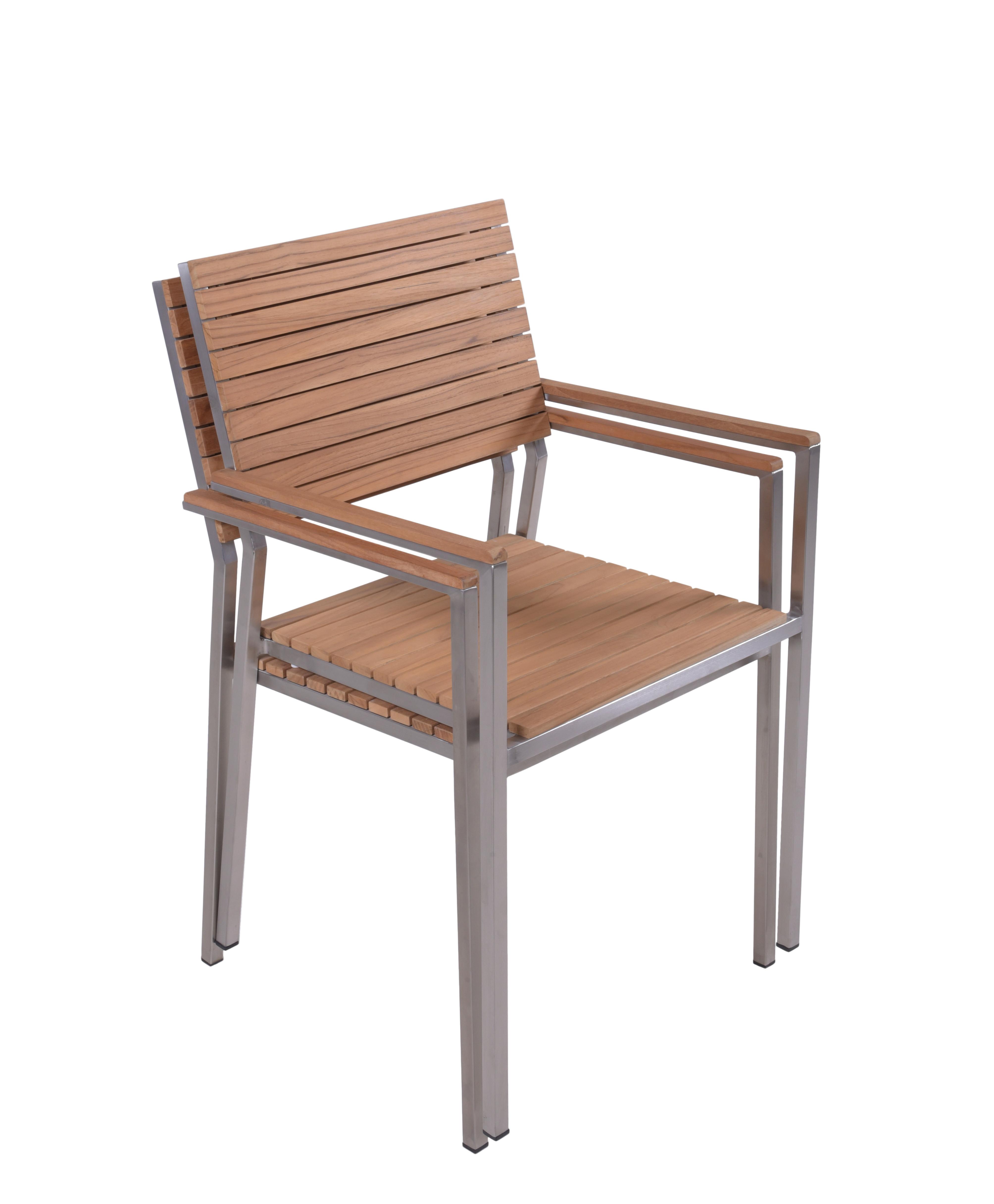 Gartenstuhl-Set Denver 4er-Set ca. 53x86 cm Teakholz - Silberfarben/Schwarz, Basics, Holz/Kunststoff (53/86/50cm) - Gardenson
